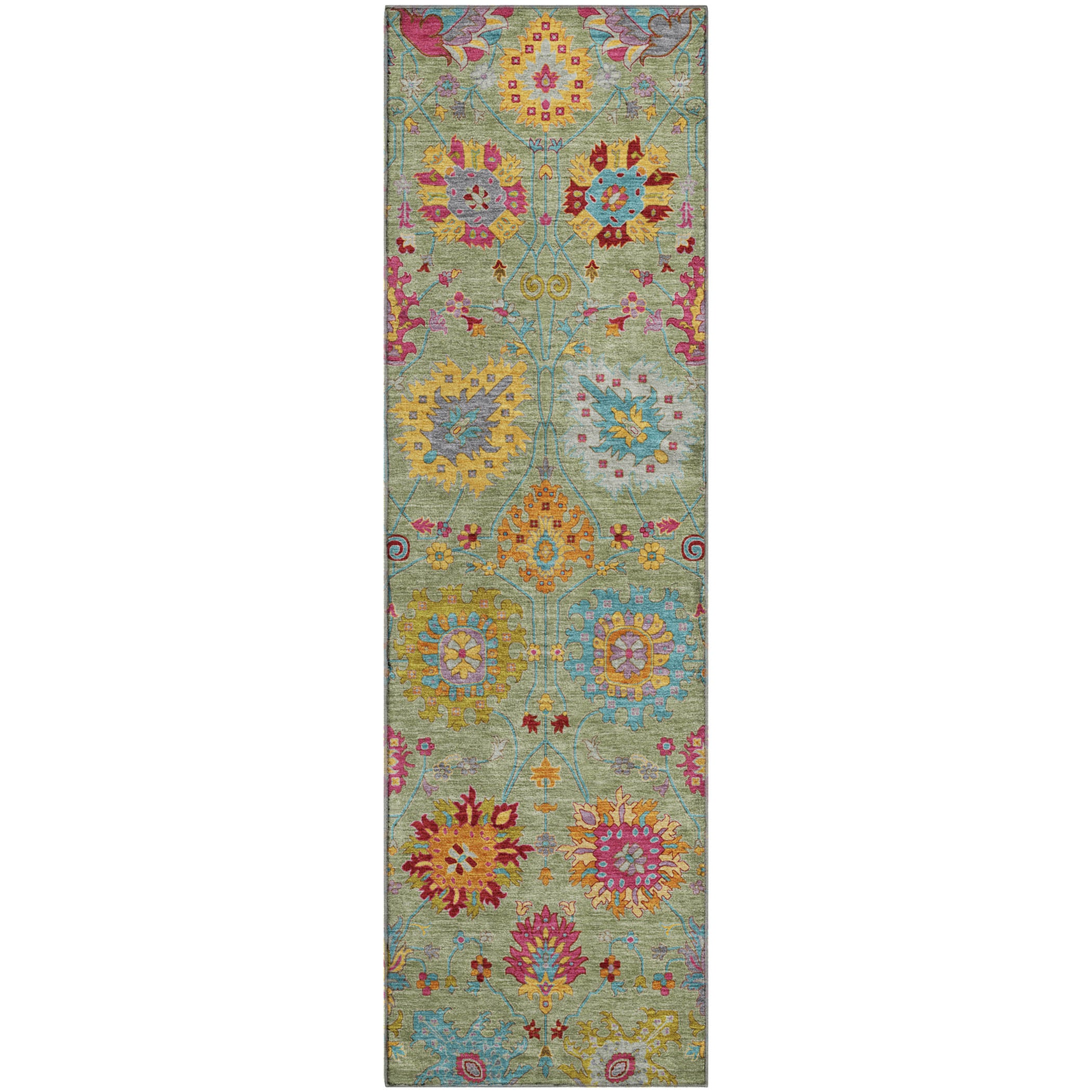 Antigua Machine Washable Transitional Aloe Green Rug 2'3" x 7'6" #shape_Runner