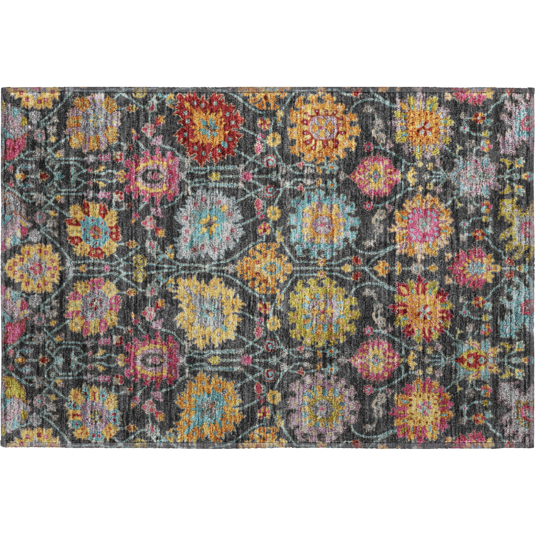 Antigua Machine Washable Transitional Black Rug 1'8" x 2'6" #shape_Rectangle
