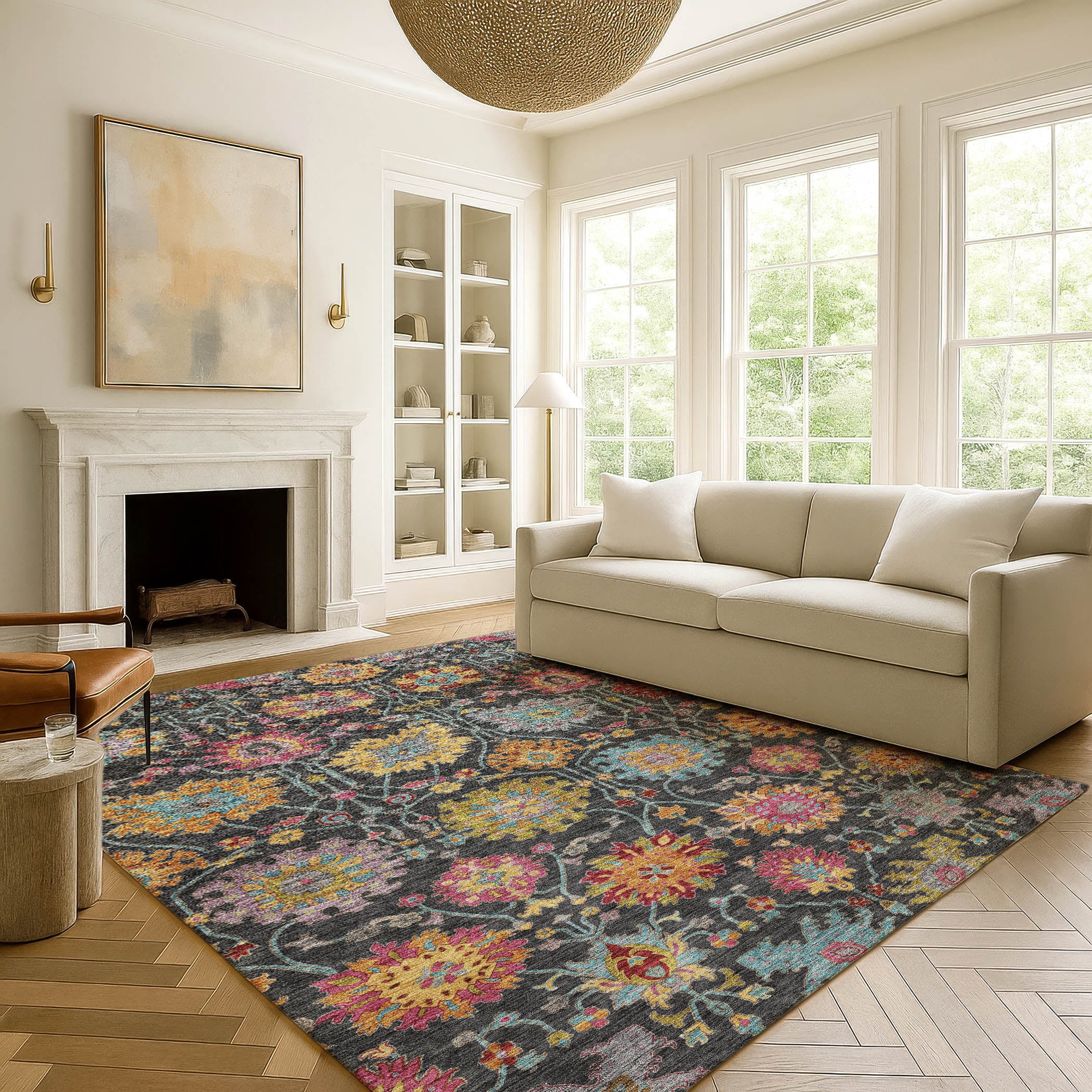 Antigua Machine Washable Transitional Black Rug 3' x 5' #shape_Rectangle
