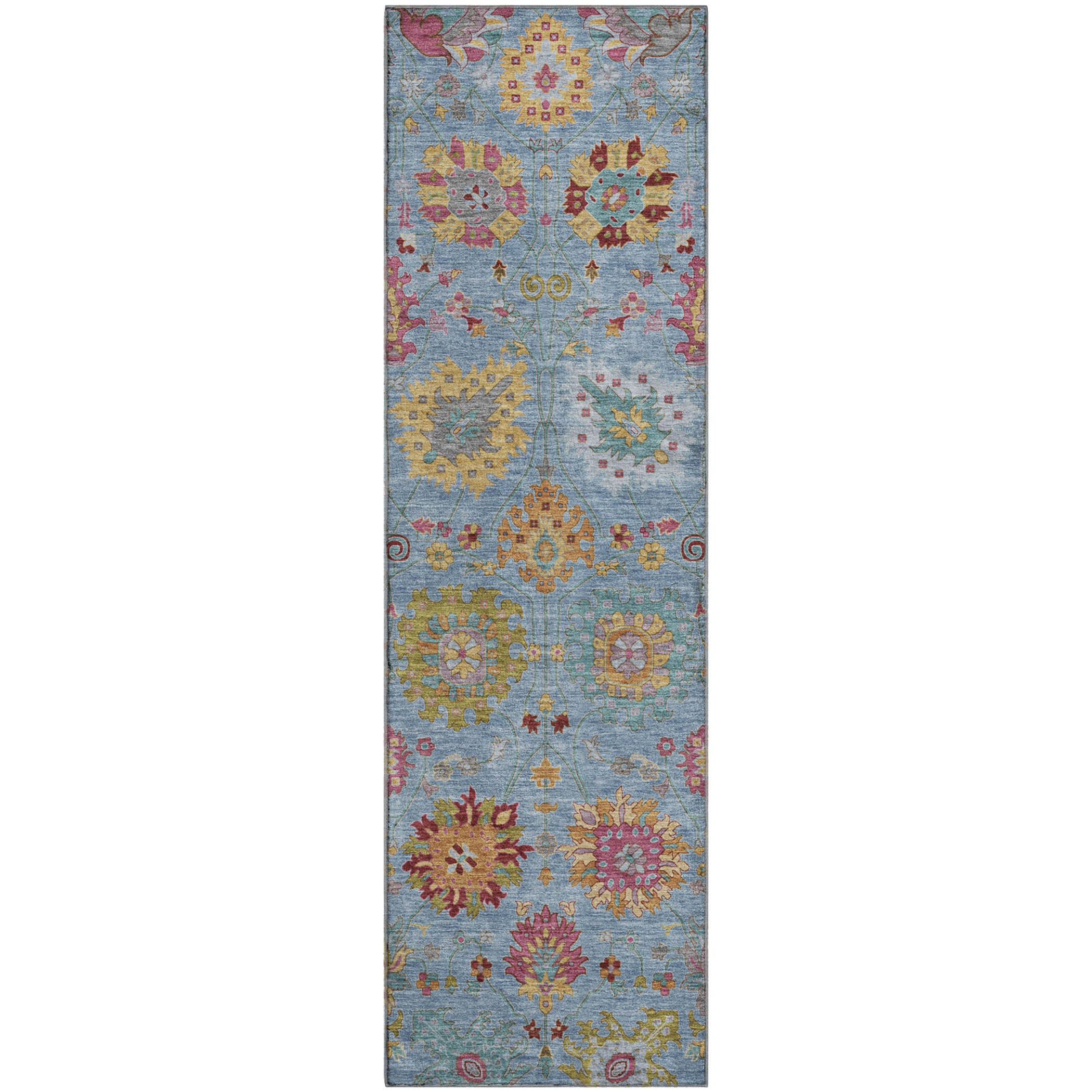 Antigua Machine Washable Transitional Blue Rug 2'3" x 7'6" #shape_Runner