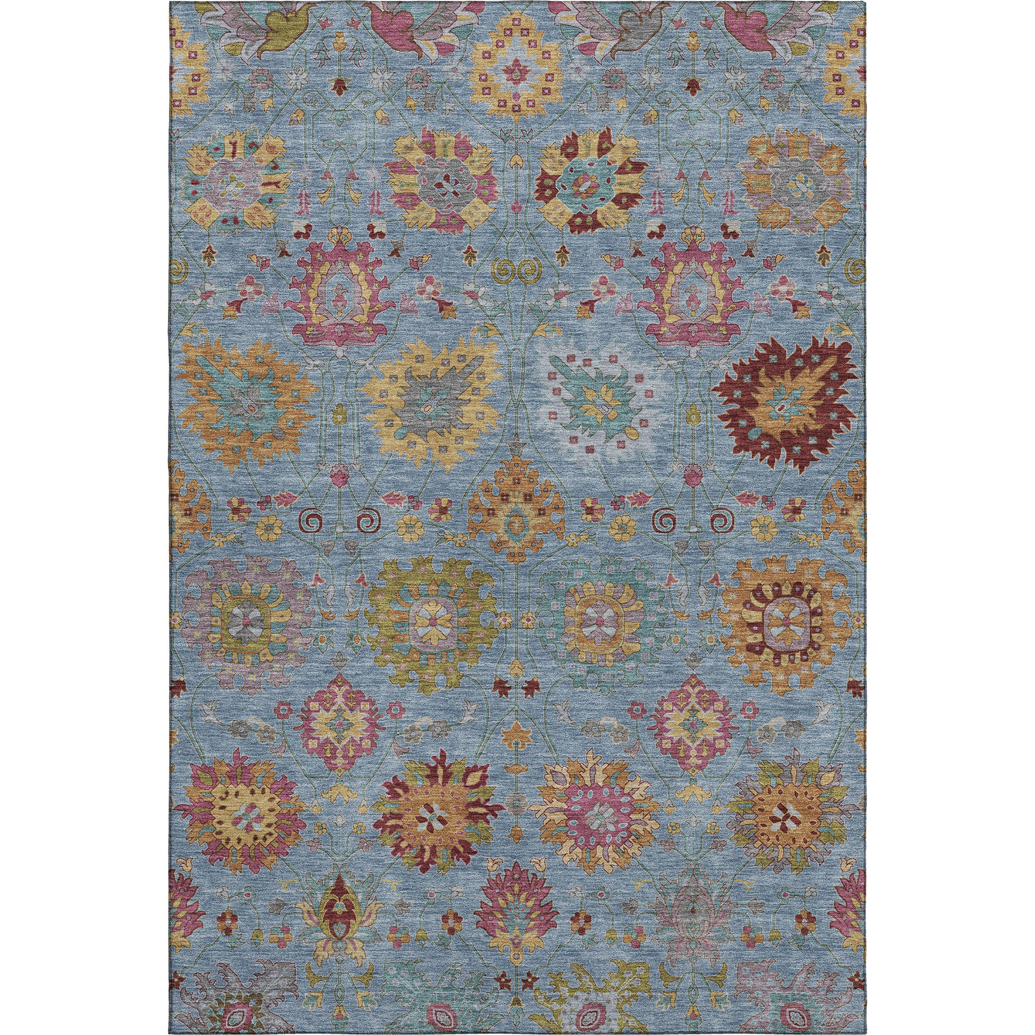 Antigua Machine Washable Transitional Blue Rug 3' x 5' #shape_Rectangle