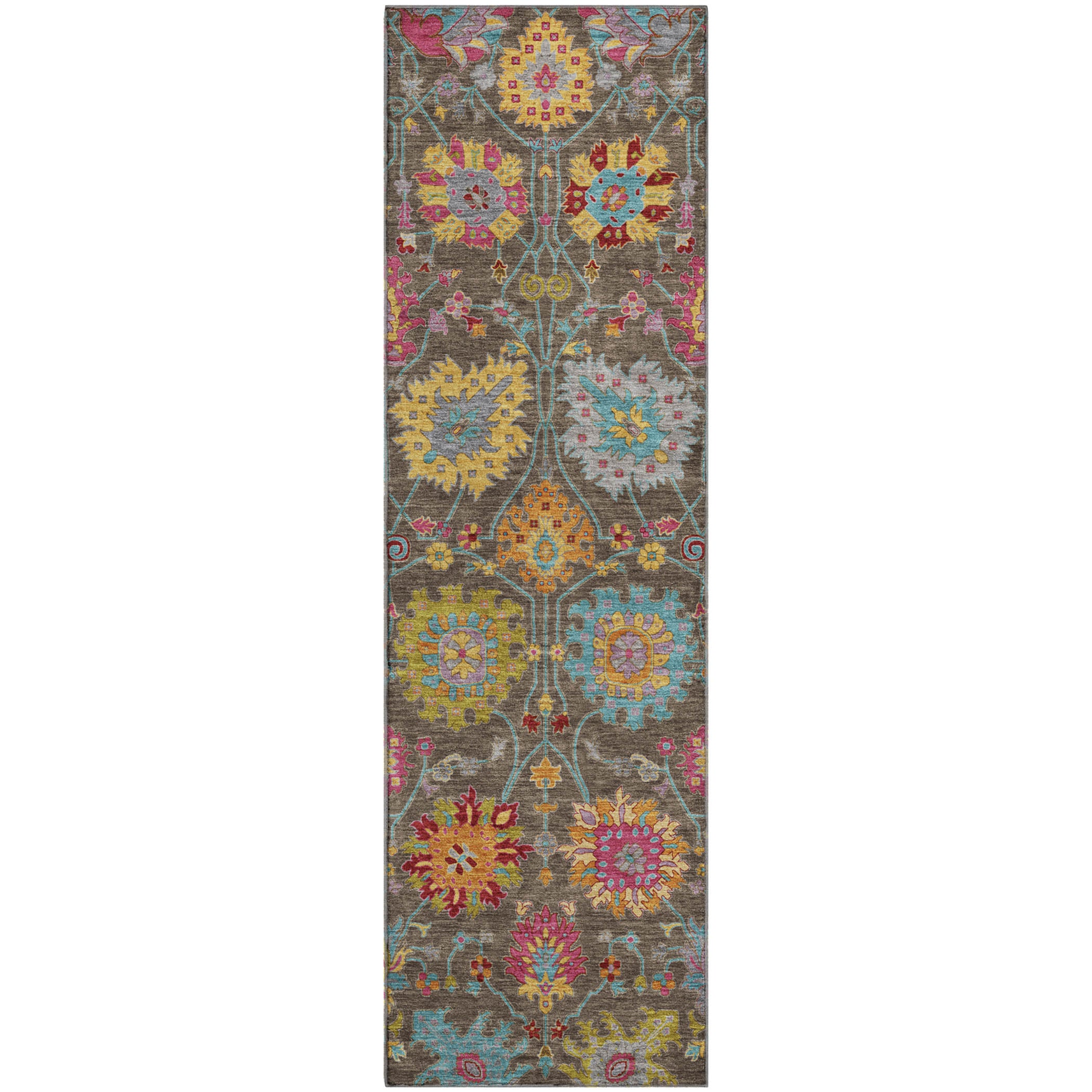 Antigua Machine Washable Transitional Chocolate Brown Rug 2'3" x 7'6" #shape_Runner
