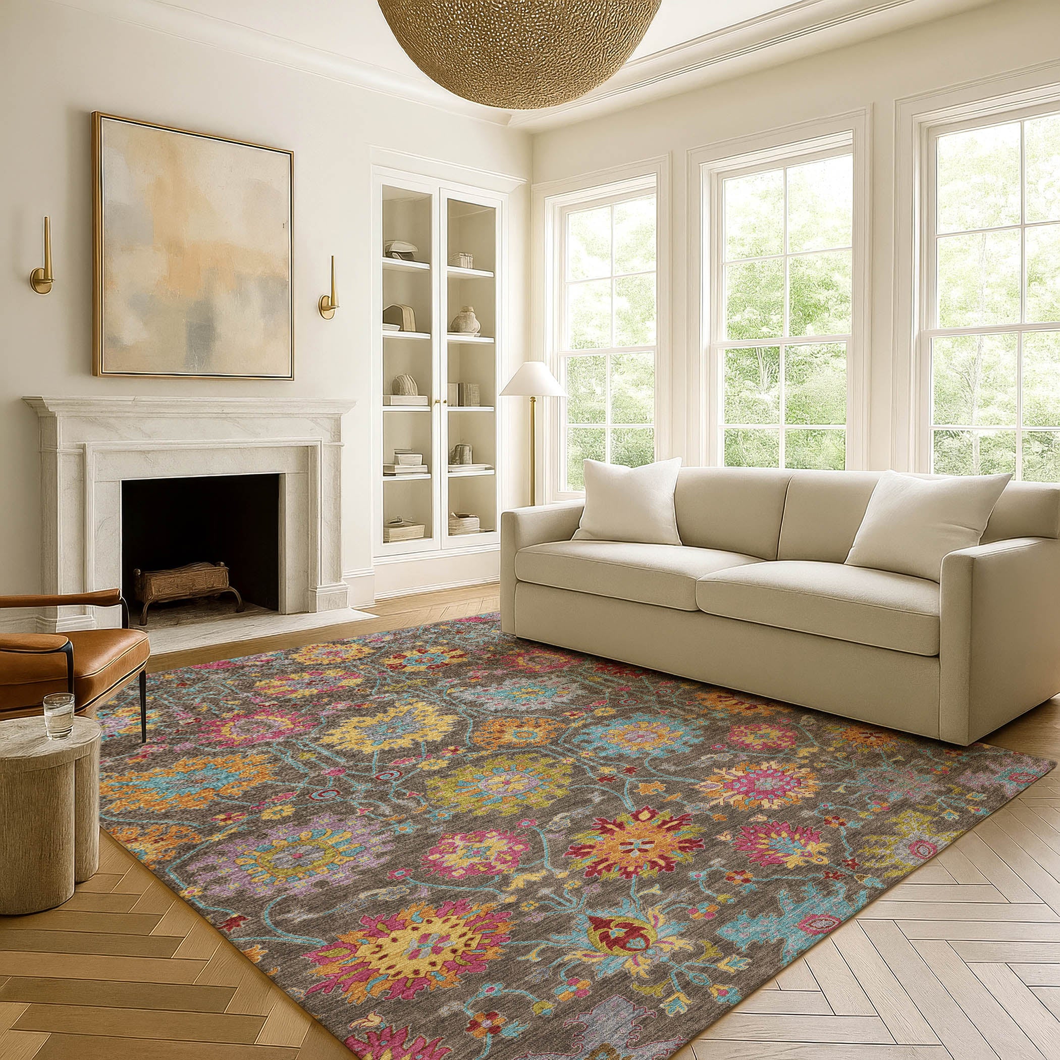 Antigua Machine Washable Transitional Chocolate Brown Rug 3' x 5' #shape_Rectangle