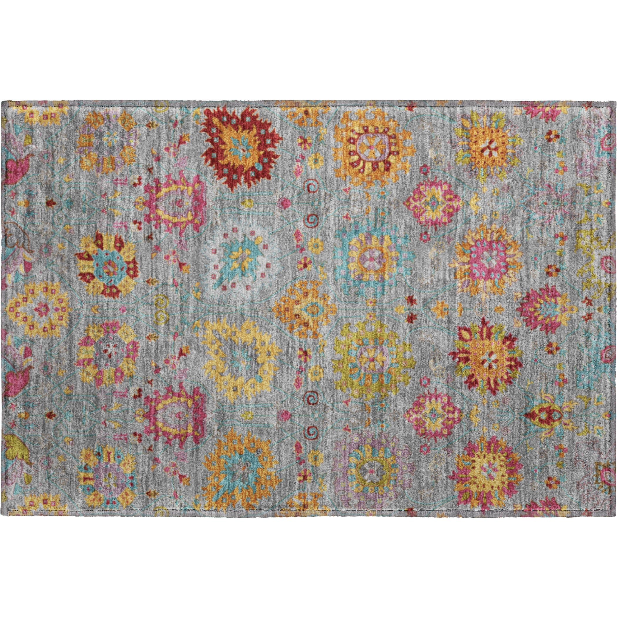 Antigua Machine Washable Transitional Gray Rug 1'8" x 2'6" #shape_Rectangle
