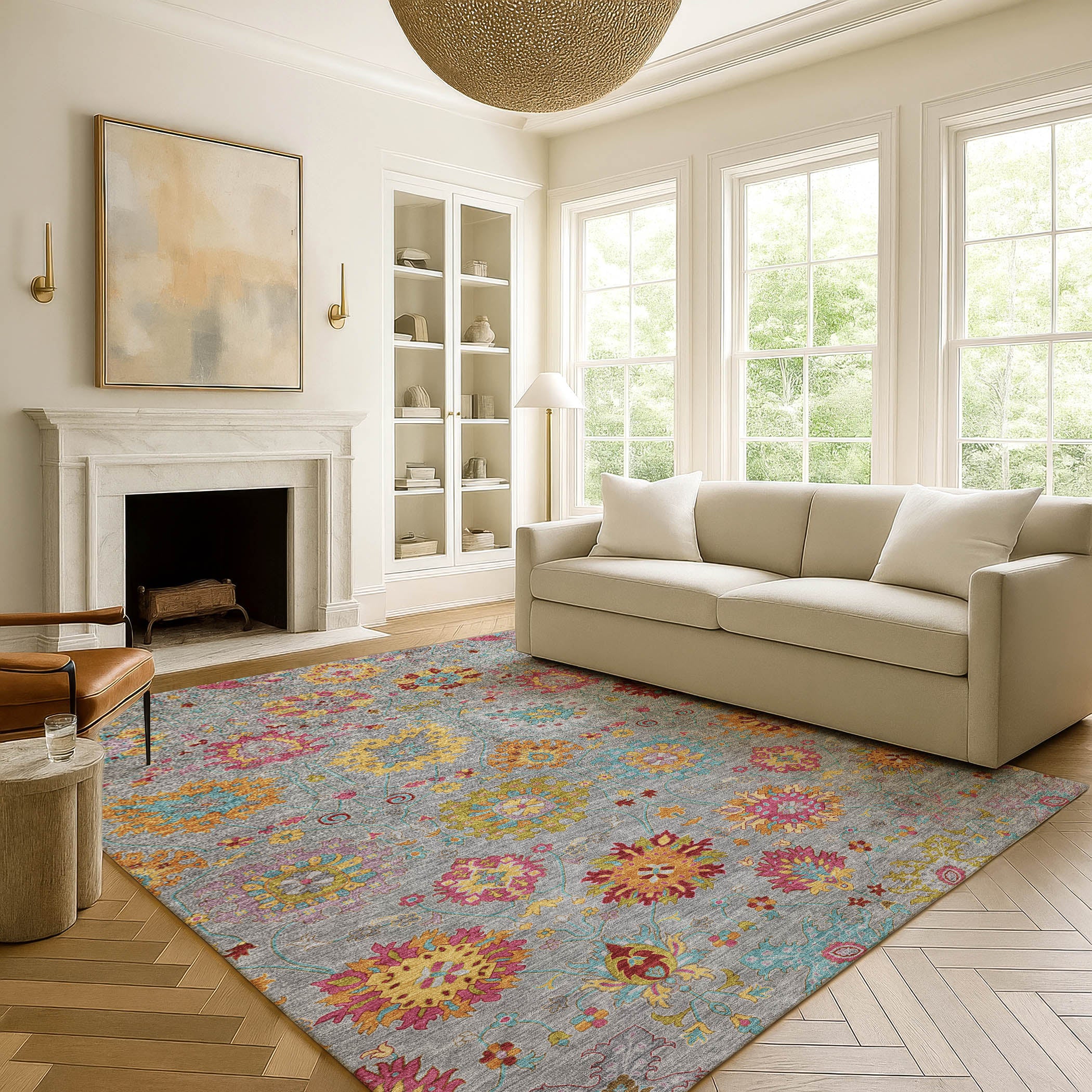 Antigua Machine Washable Transitional Gray Rug 3' x 5' #shape_Rectangle