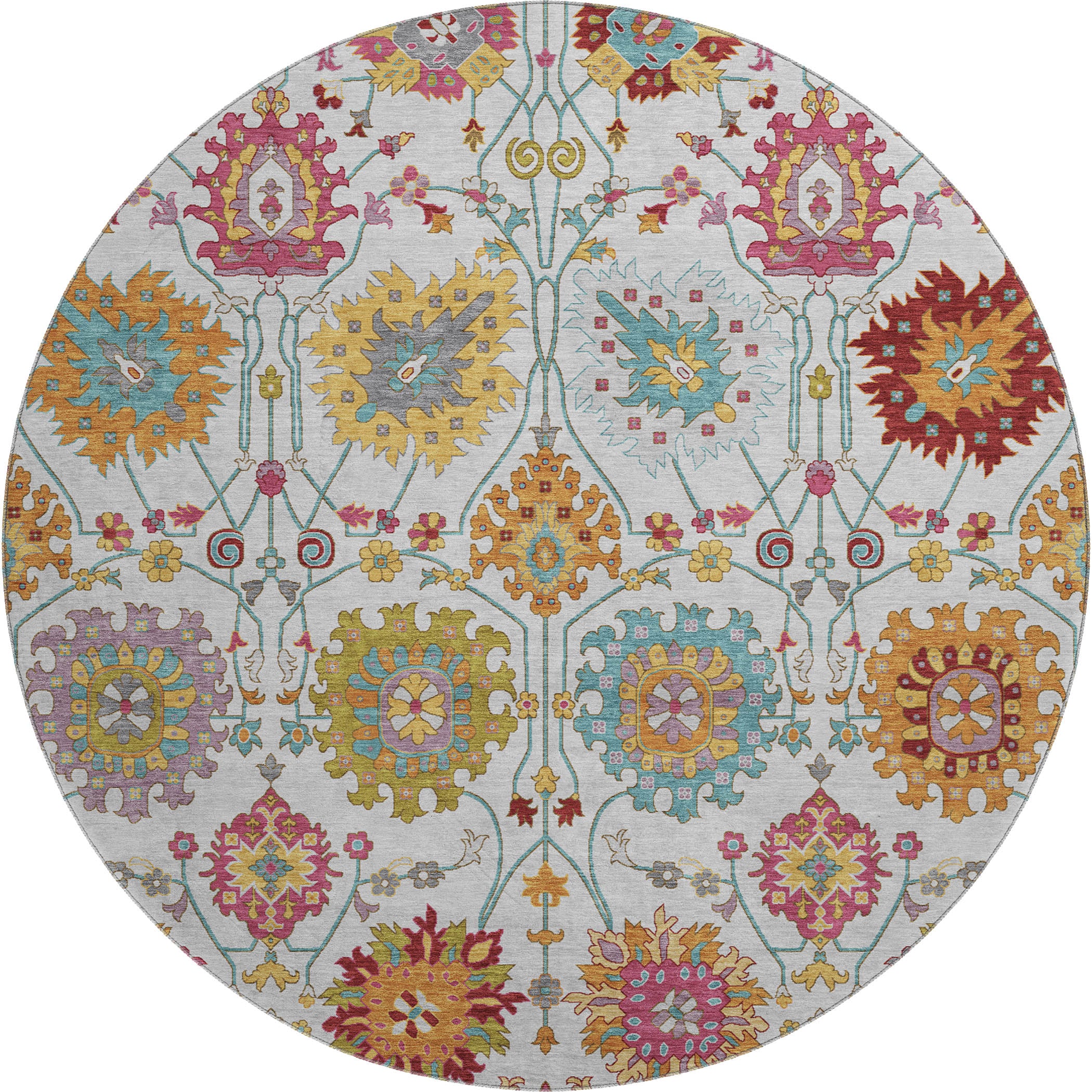 Antigua Machine Washable Transitional Ivory Rug 8' x 8' #shape_Round