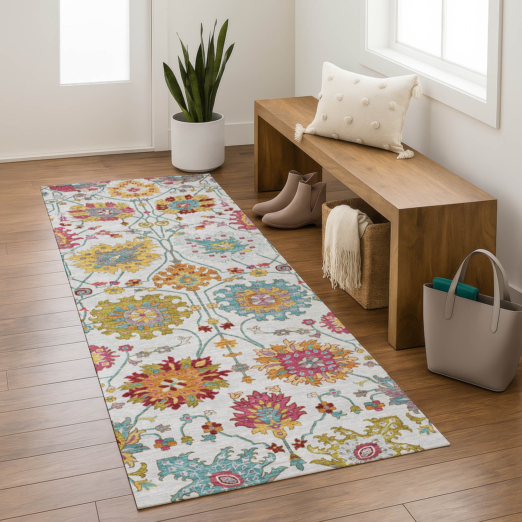 Antigua Machine Washable Transitional Ivory Rug 2'3" x 7'6" #shape_Runner