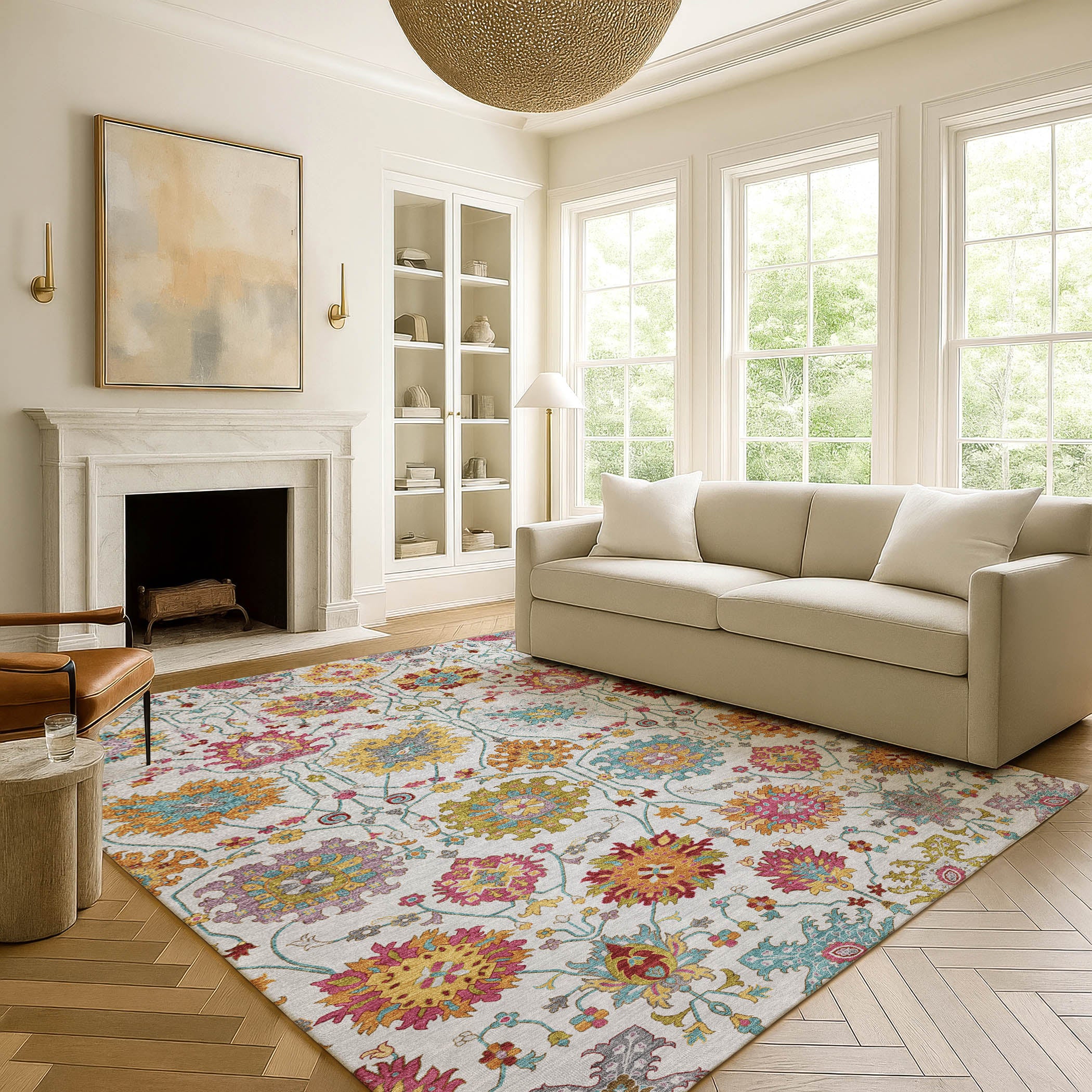 Antigua Machine Washable Transitional Ivory Rug 3' x 5' #shape_Rectangle