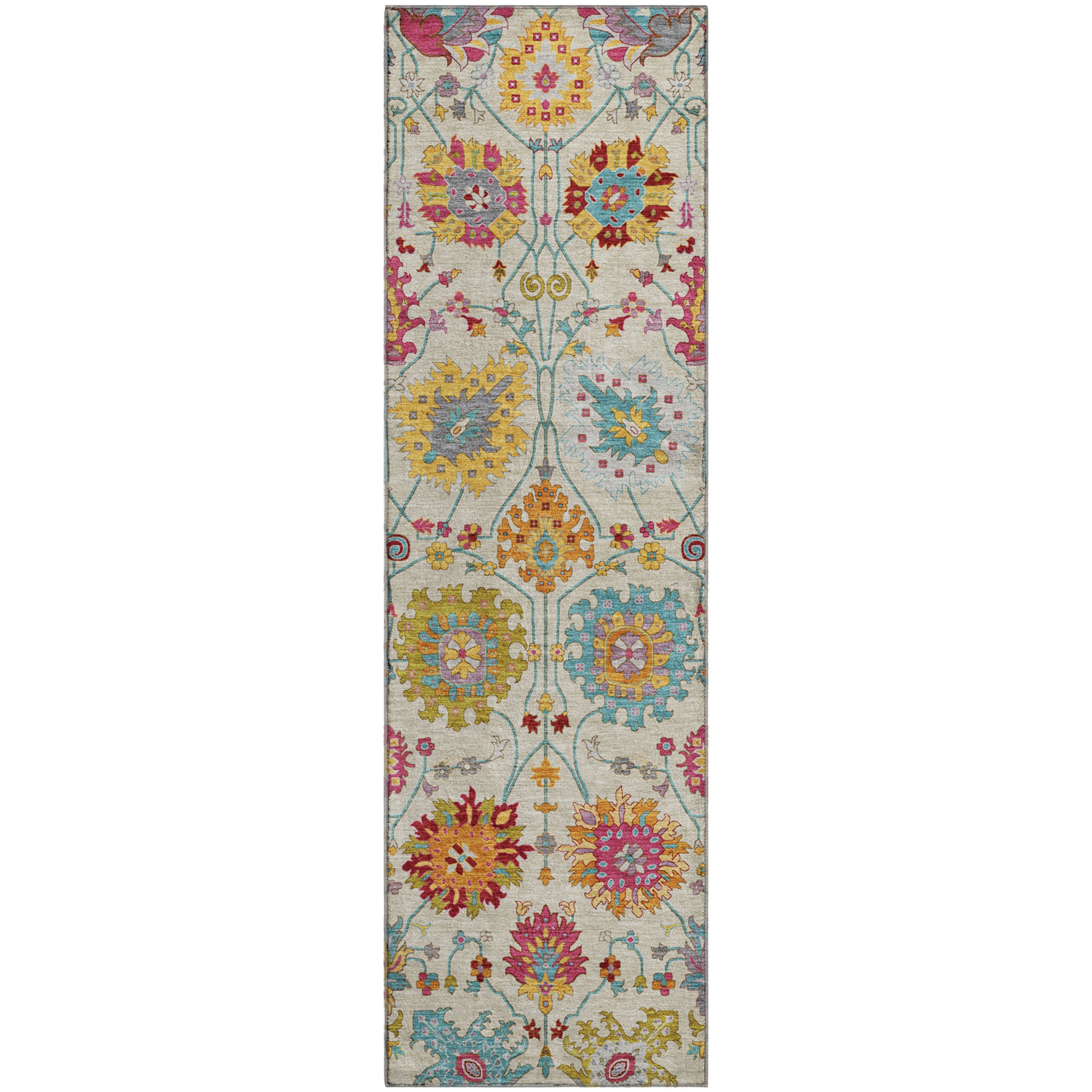 Antigua Machine Washable Transitional Linen Ivory Rug 2'3" x 7'6" #shape_Runner