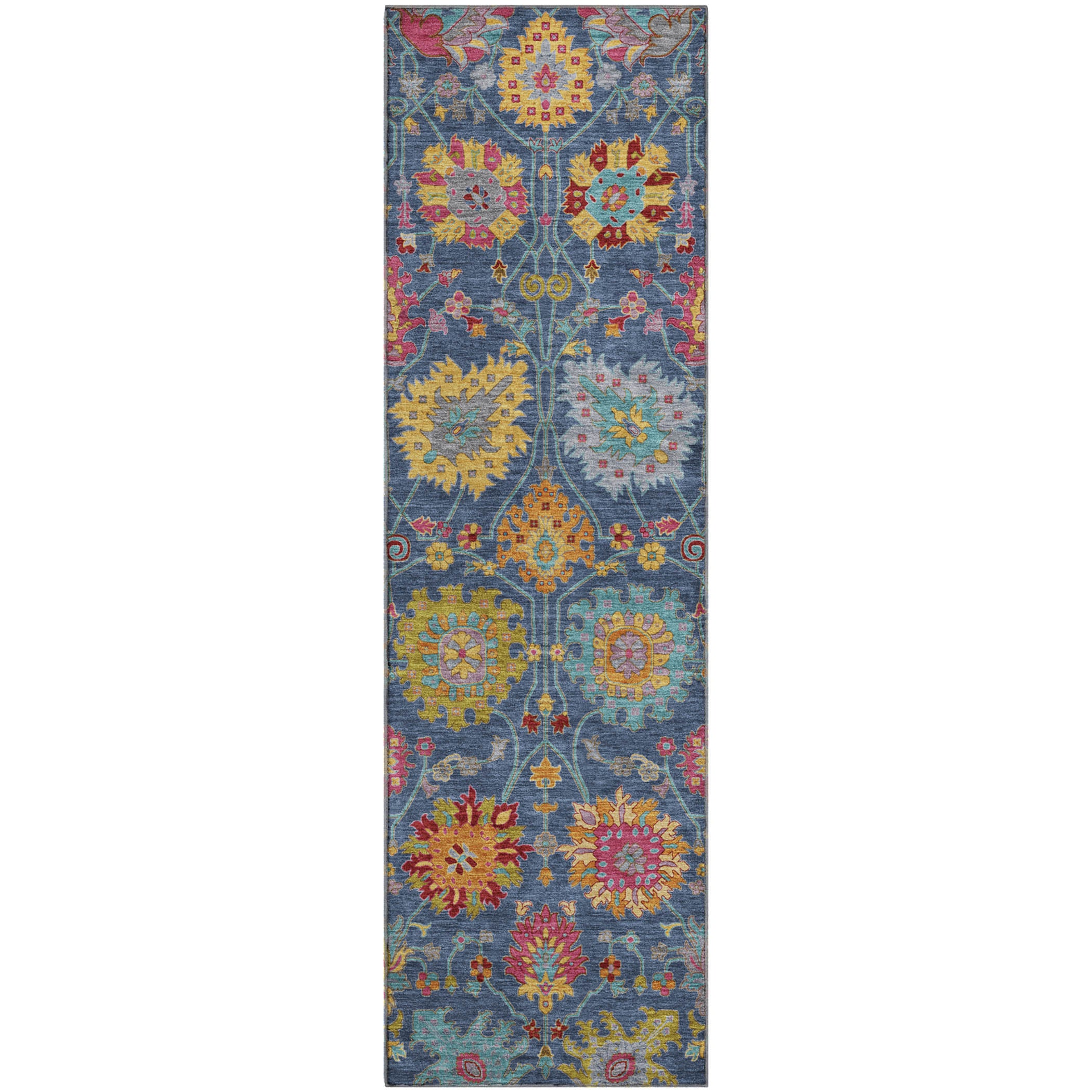 Antigua Machine Washable Transitional Navy Blue Rug 2'3" x 7'6" #shape_Runner