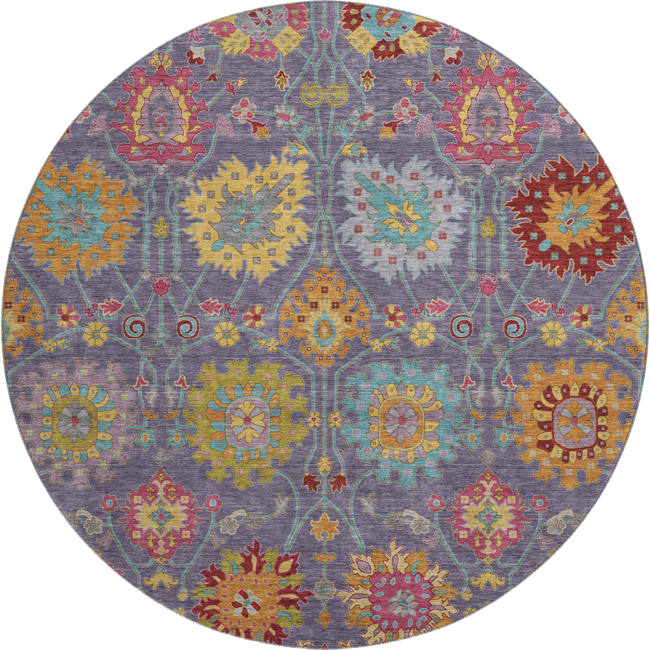 Antigua Machine Washable Transitional Purple Rug 8' x 8' #shape_Round