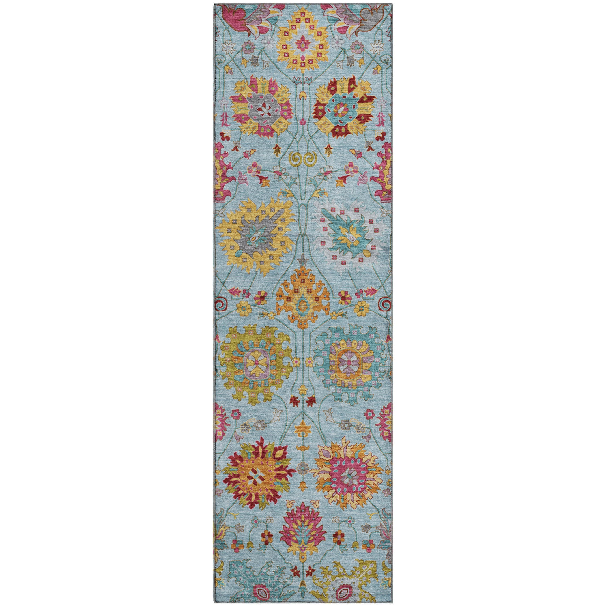 Antigua Machine Washable Transitional Sky Blue Rug 2'3" x 7'6" #shape_Runner
