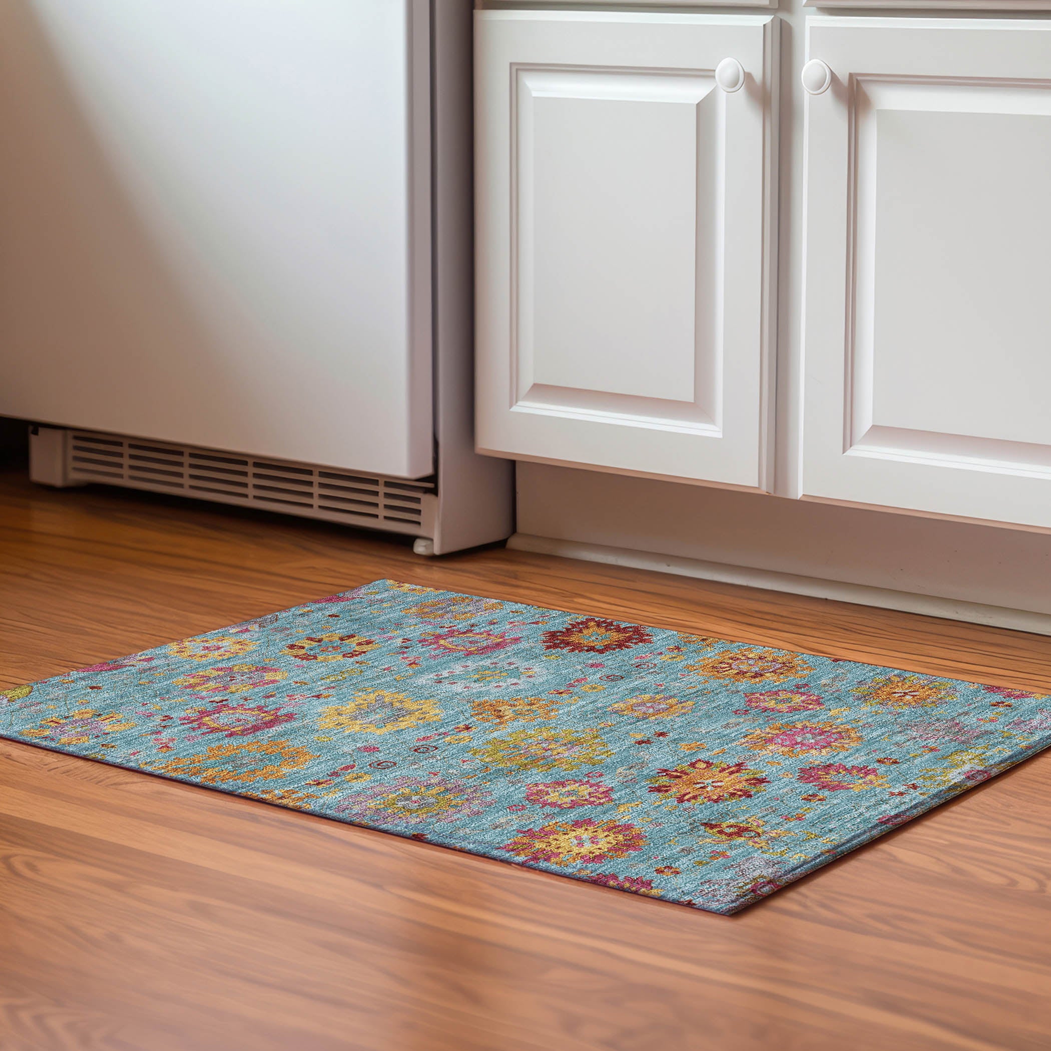 Antigua Machine Washable Transitional Teal Rug 1'8" x 2'6" #shape_Rectangle