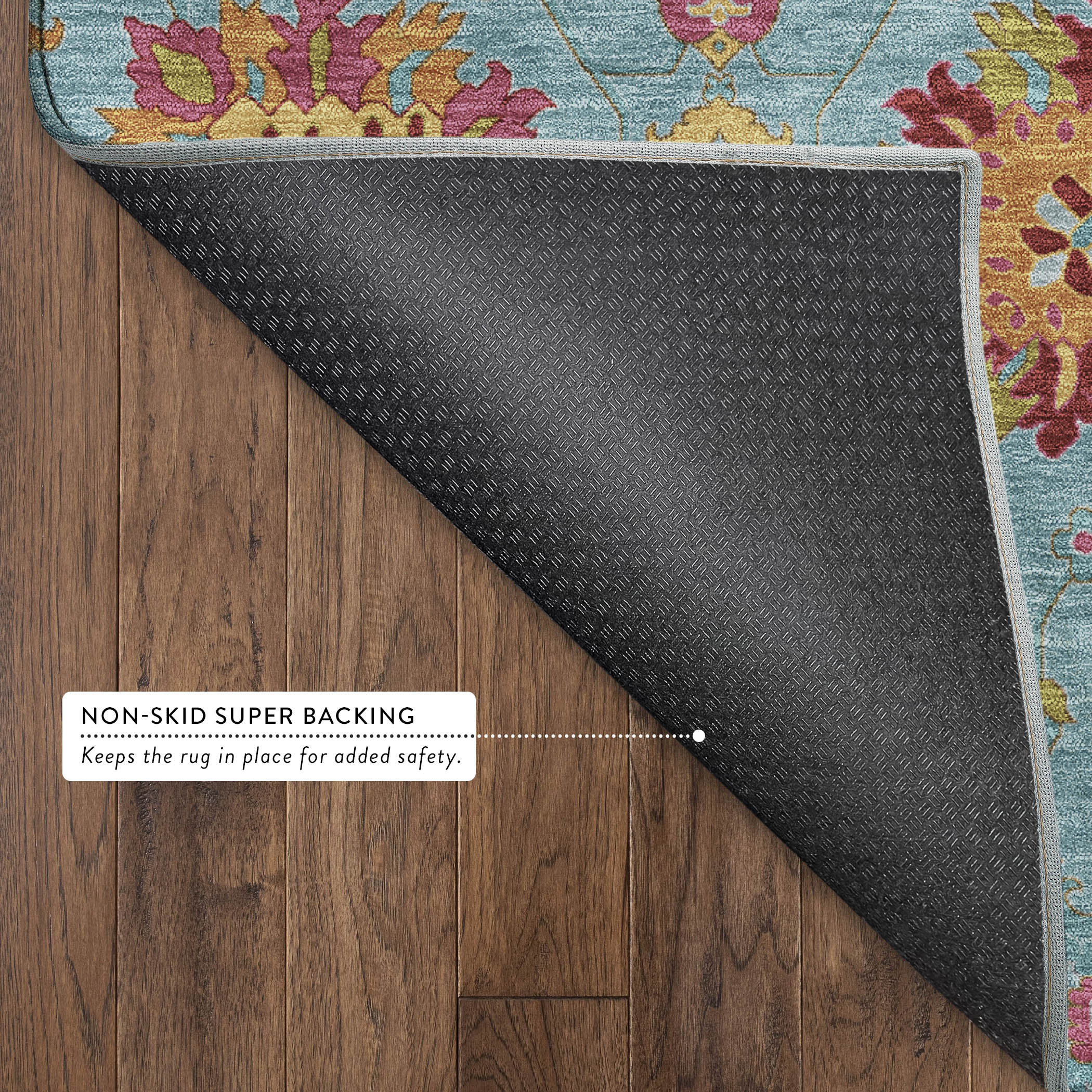 Antigua Machine Washable Transitional Teal Rug 1'8" x 2'6" #shape_Rectangle