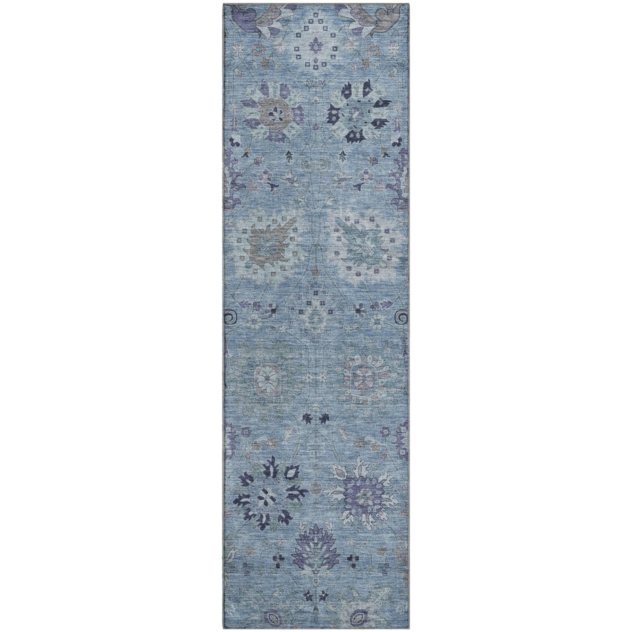 Queenstown Machine Washable Transitional Denim Blue Rug 2'3" x 7'6" #shape_Runner
