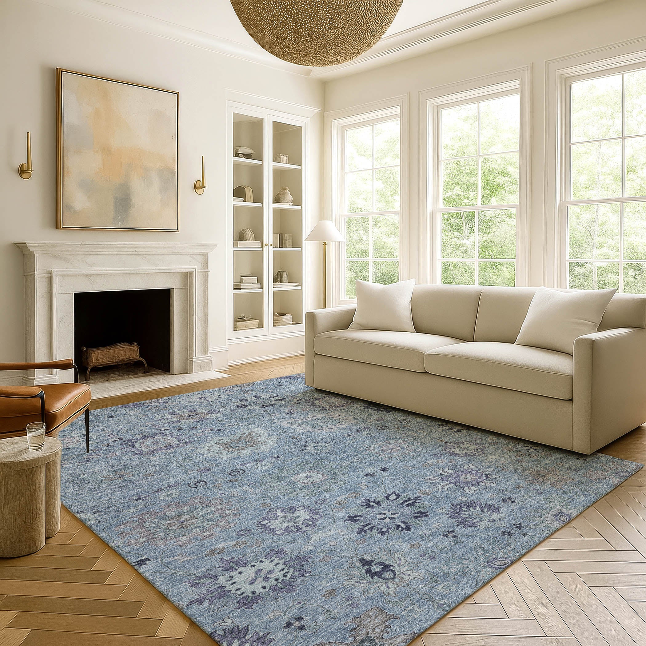 Queenstown Machine Washable Transitional Denim Blue Rug 3' x 5' #shape_Rectangle