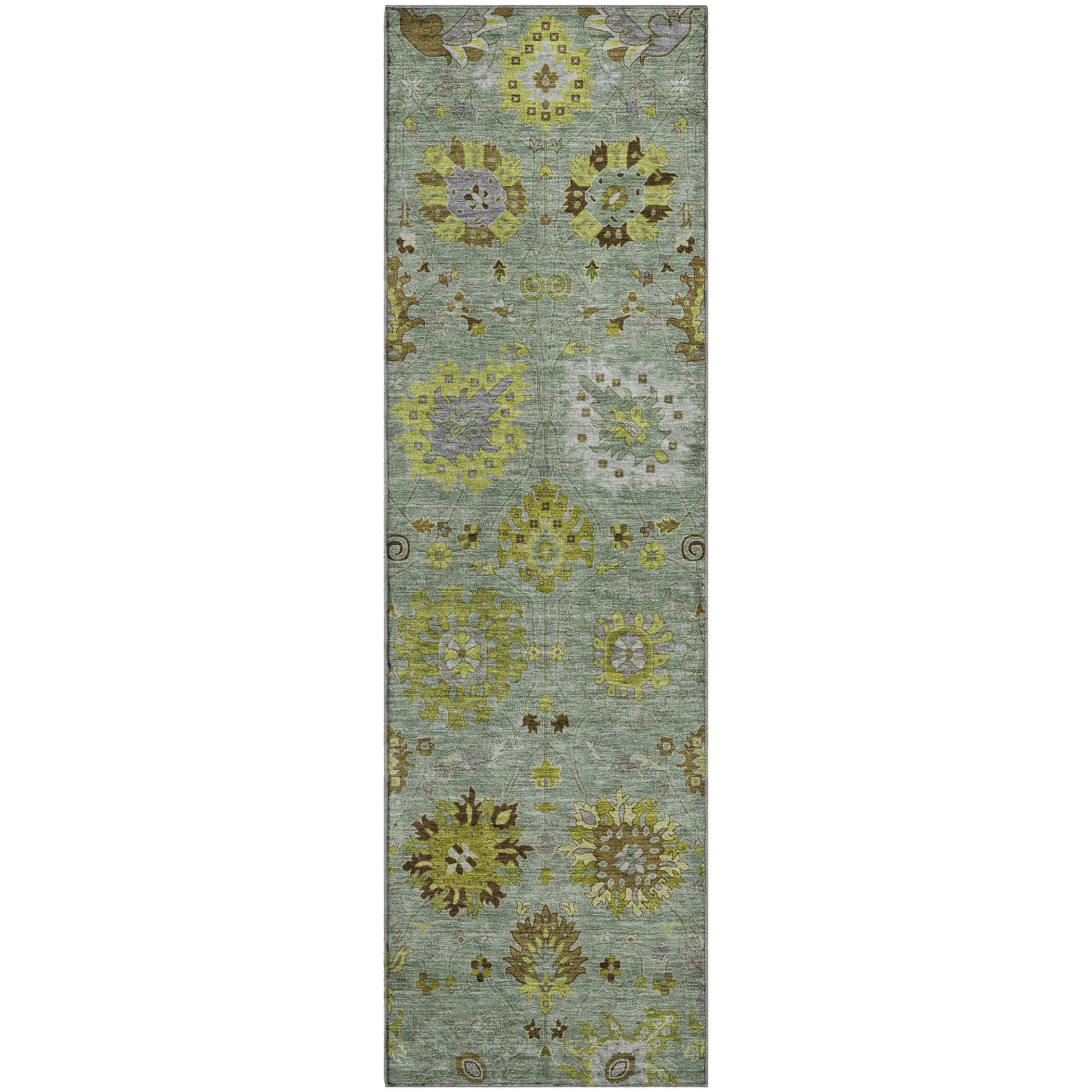Queenstown Machine Washable Transitional Fern Green Rug 2'3" x 7'6" #shape_Runner