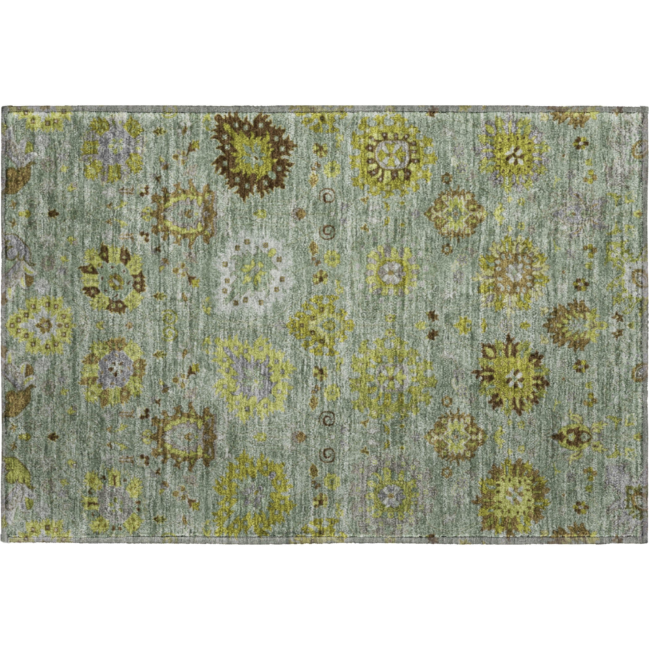 Queenstown Machine Washable Transitional Fern Green Rug 1'8" x 2'6" #shape_Rectangle