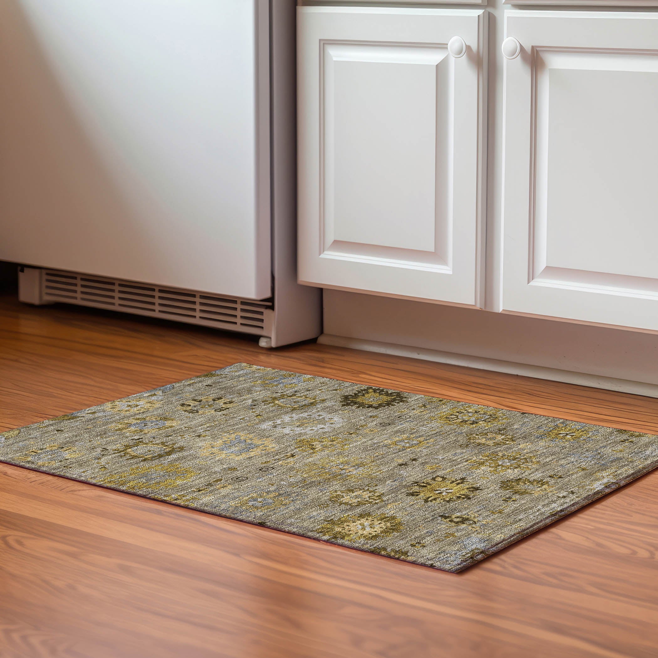 Queenstown Machine Washable Transitional Khaki Brown Rug 1'8" x 2'6" #shape_Rectangle