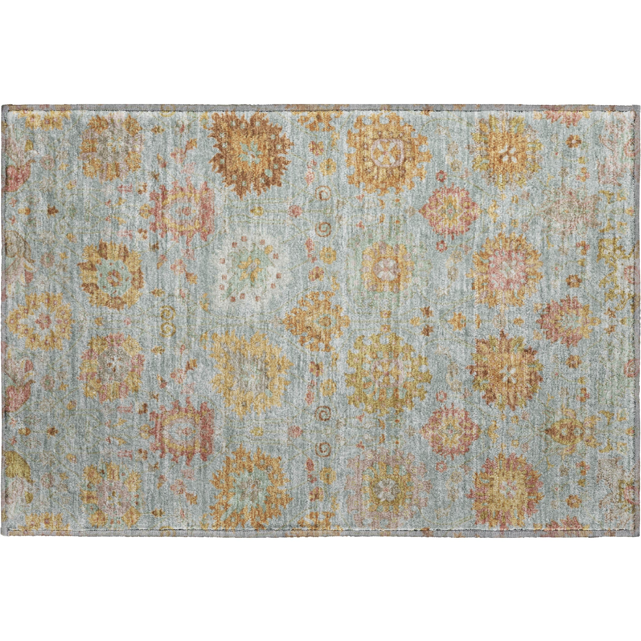 Queenstown Machine Washable Transitional Seafoam Blue Rug 1'8" x 2'6" #shape_Rectangle