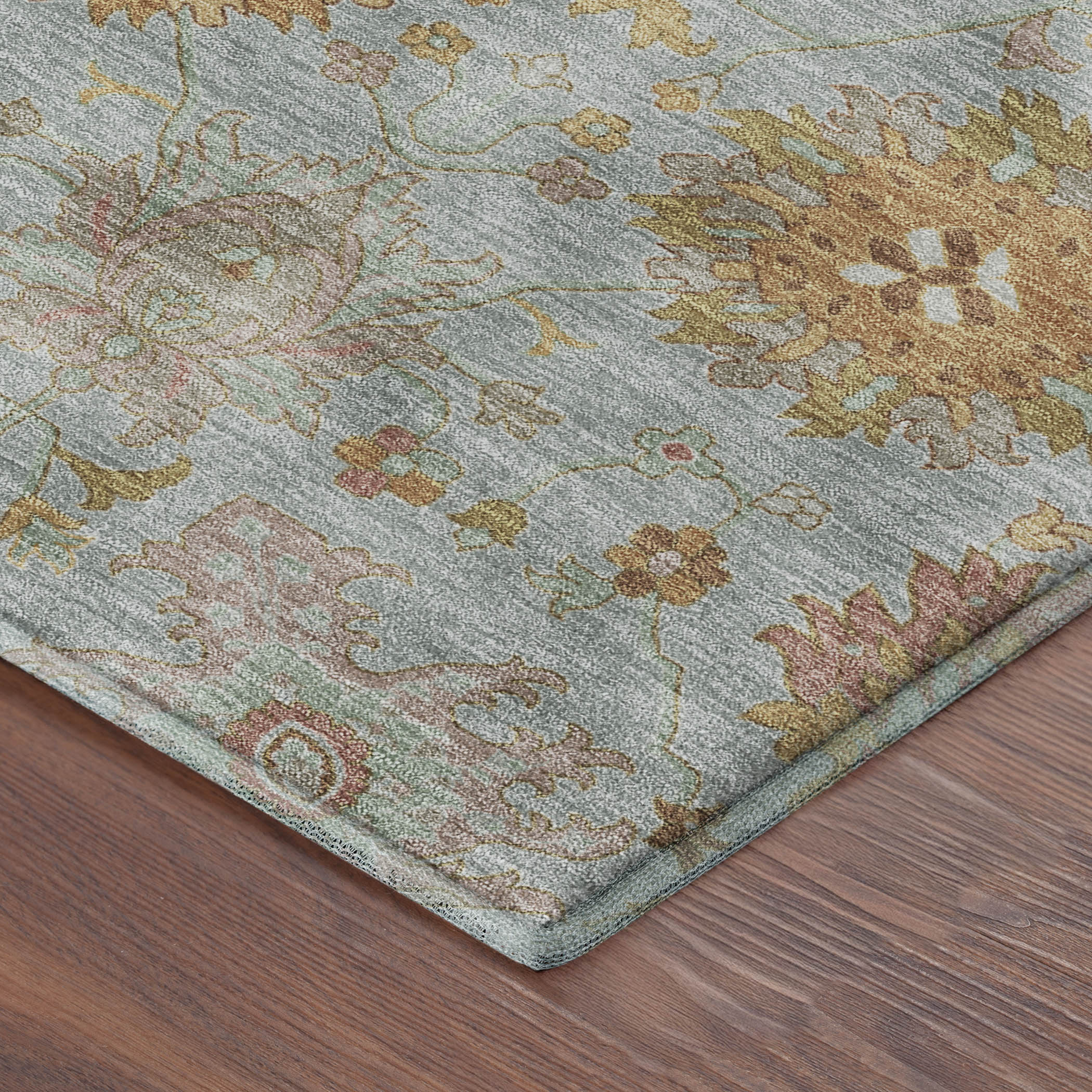 Queenstown Machine Washable Transitional Seafoam Blue Rug 1'8" x 2'6" #shape_Rectangle