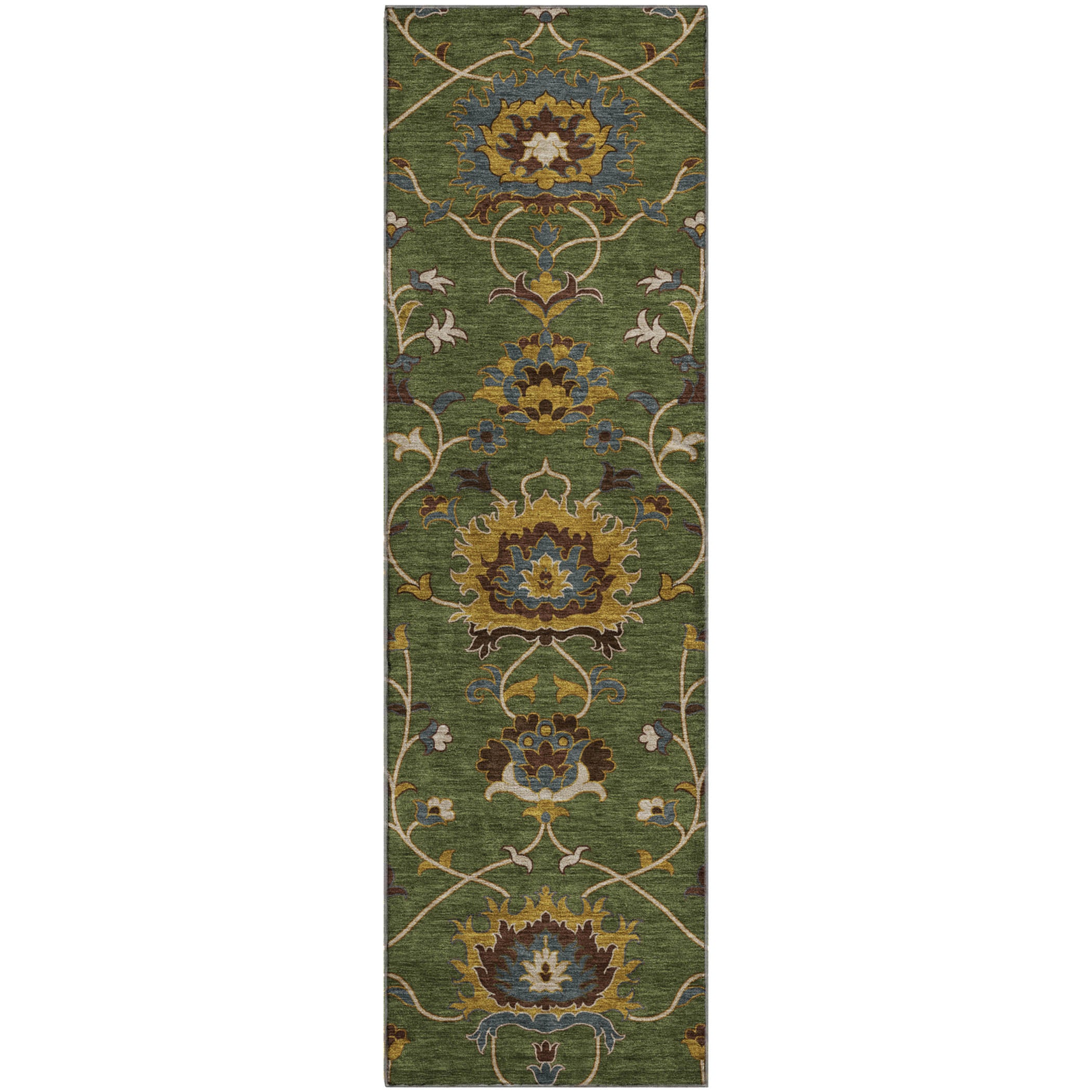 Bruges Machine Washable Traditional Aloe Green Rug 2'3" x 7'6" #shape_Runner