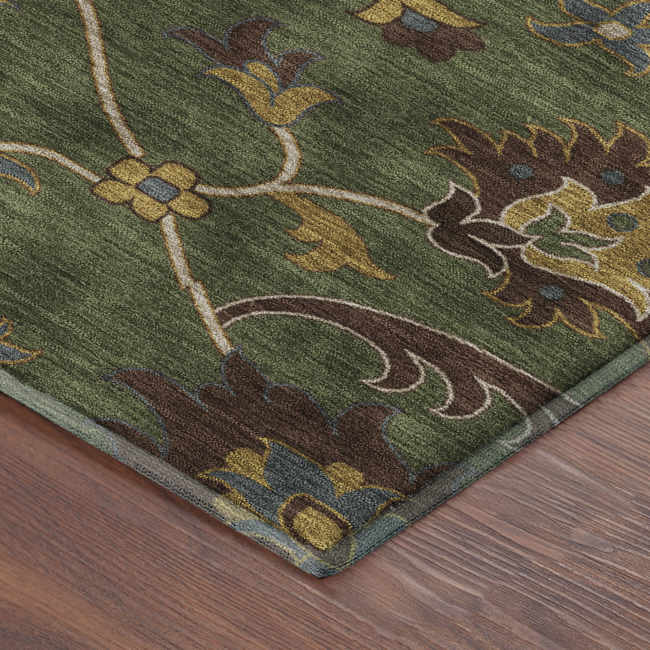 Bruges Machine Washable Traditional Aloe Green Rug 1'8" x 2'6" #shape_Rectangle