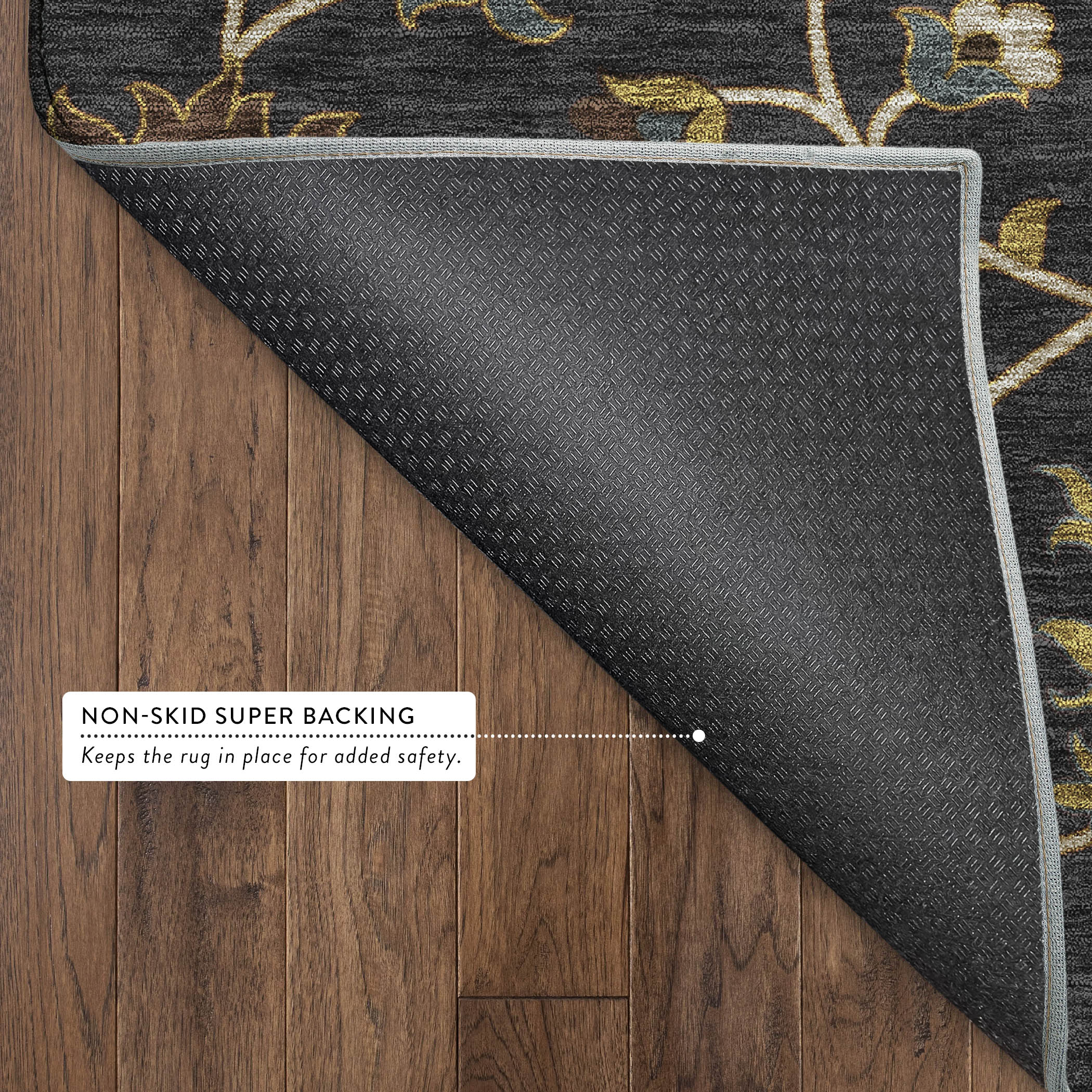 Bruges Machine Washable Traditional Black Rug 1'8" x 2'6" #shape_Rectangle