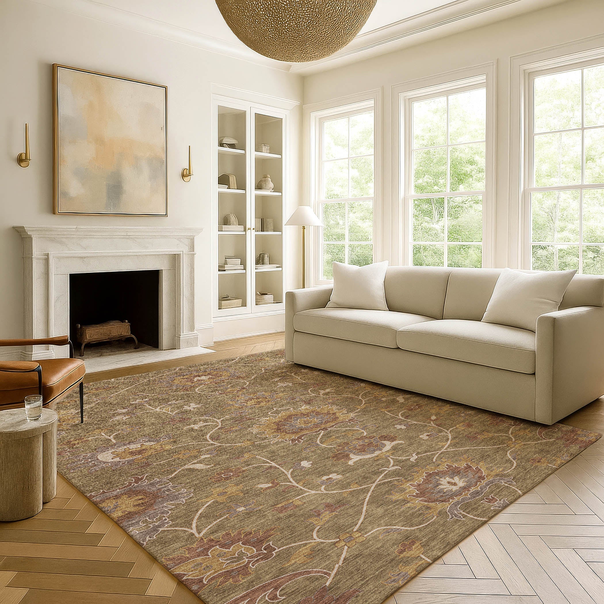 Bruges Machine Washable Traditional Brown Rug 3' x 5' #shape_Rectangle