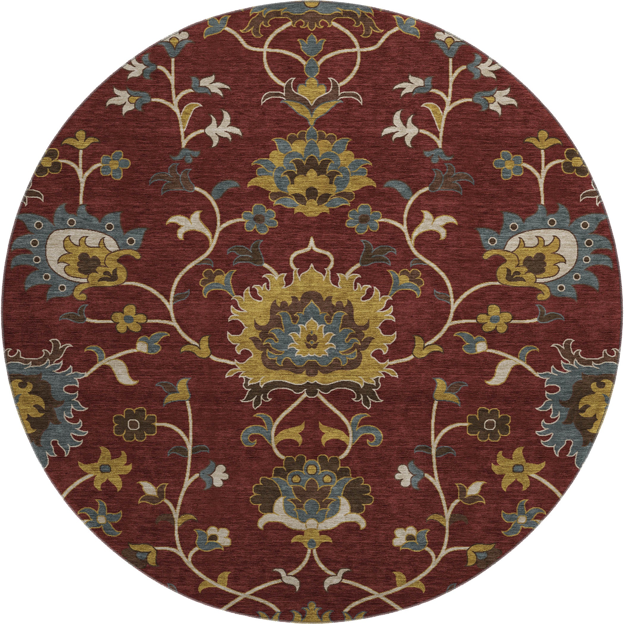 Bruges Machine Washable Traditional Burgundy Red Rug 8' x 8' #shape_Round