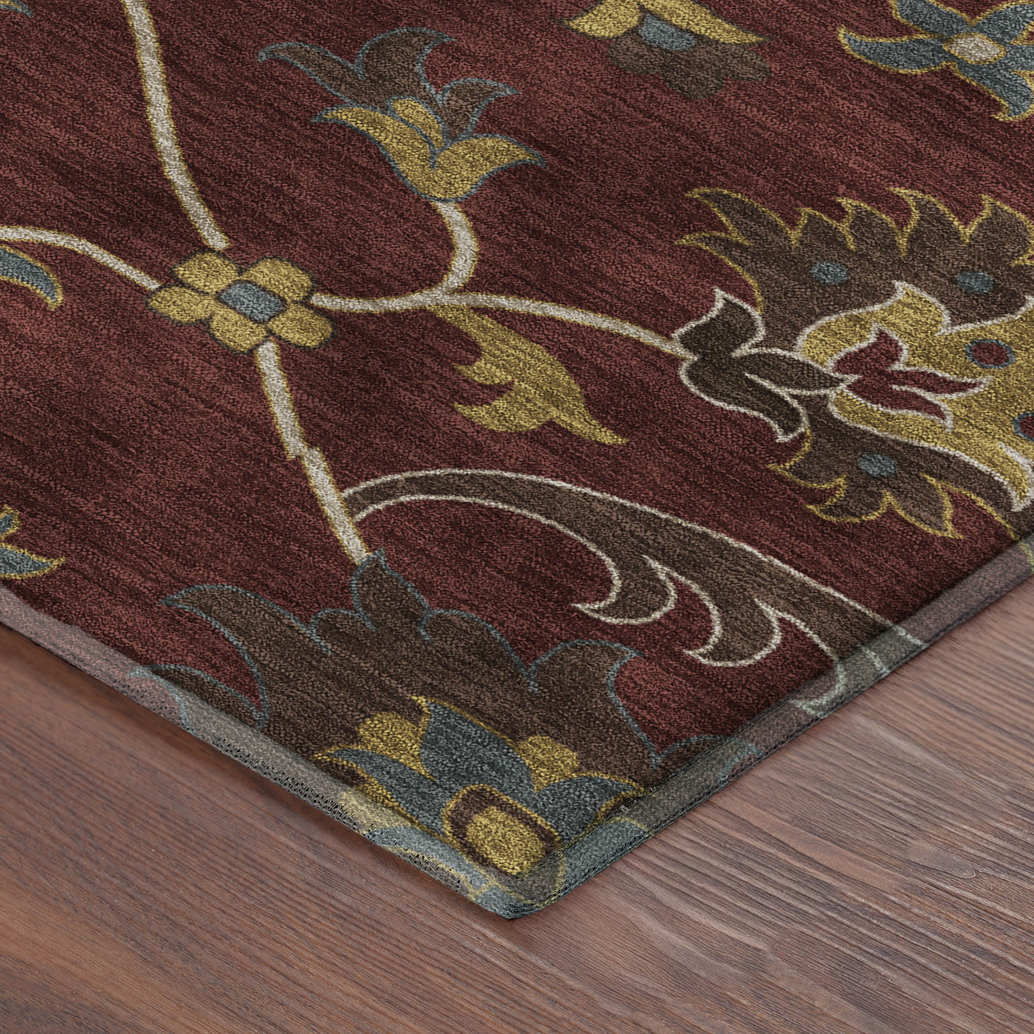 Bruges Machine Washable Traditional Burgundy Red Rug 1'8" x 2'6" #shape_Rectangle