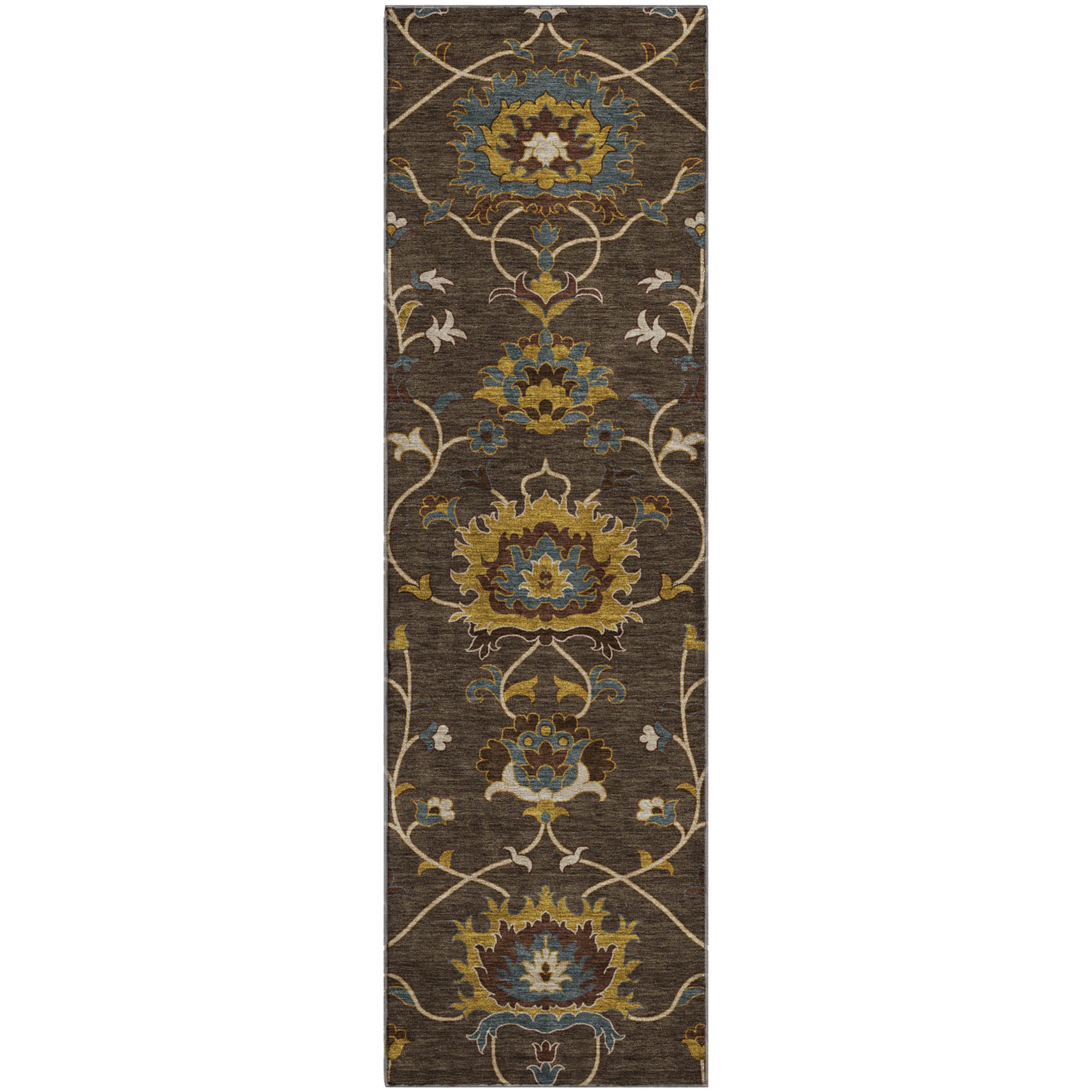 Bruges Machine Washable Traditional Chocolate Brown Rug 2'3" x 7'6" #shape_Runner