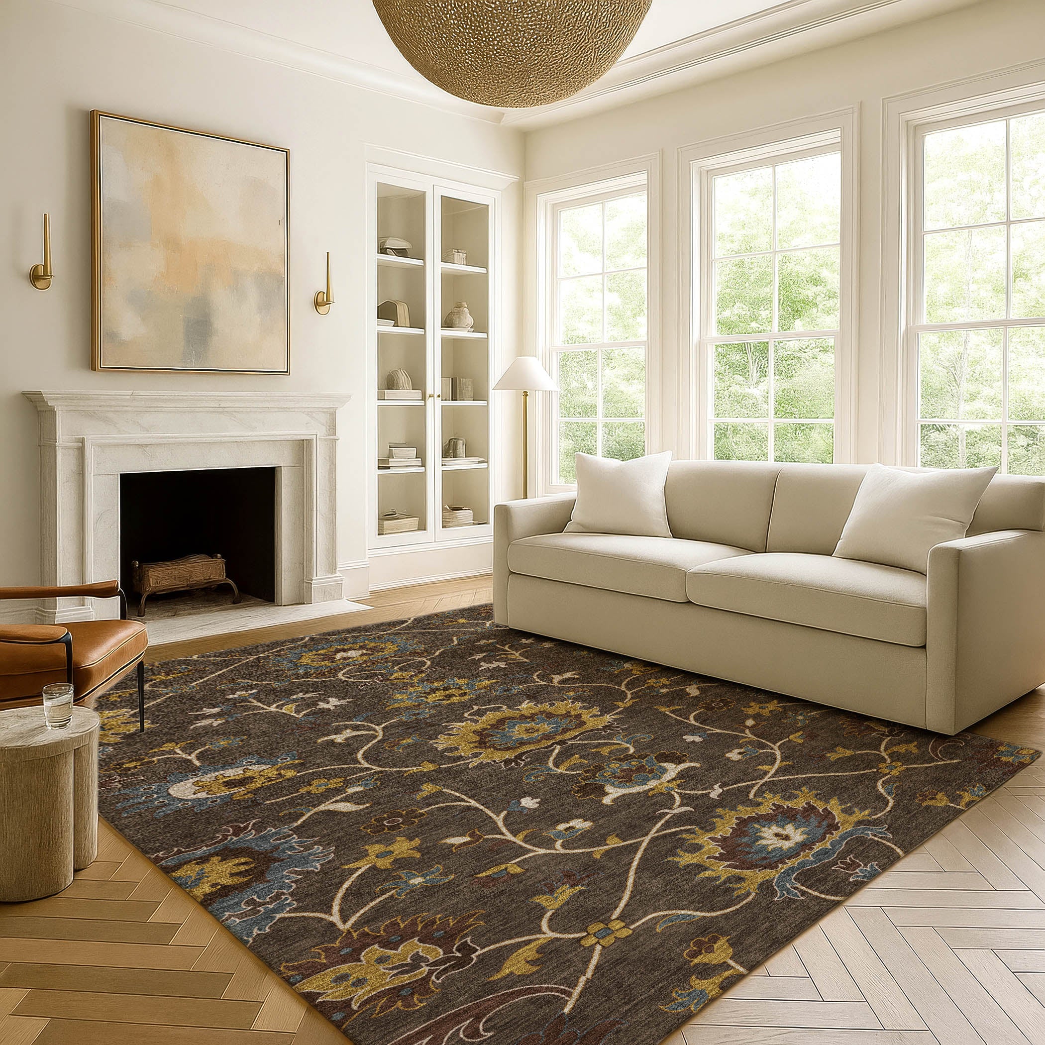 Bruges Machine Washable Traditional Chocolate Brown Rug 3' x 5' #shape_Rectangle