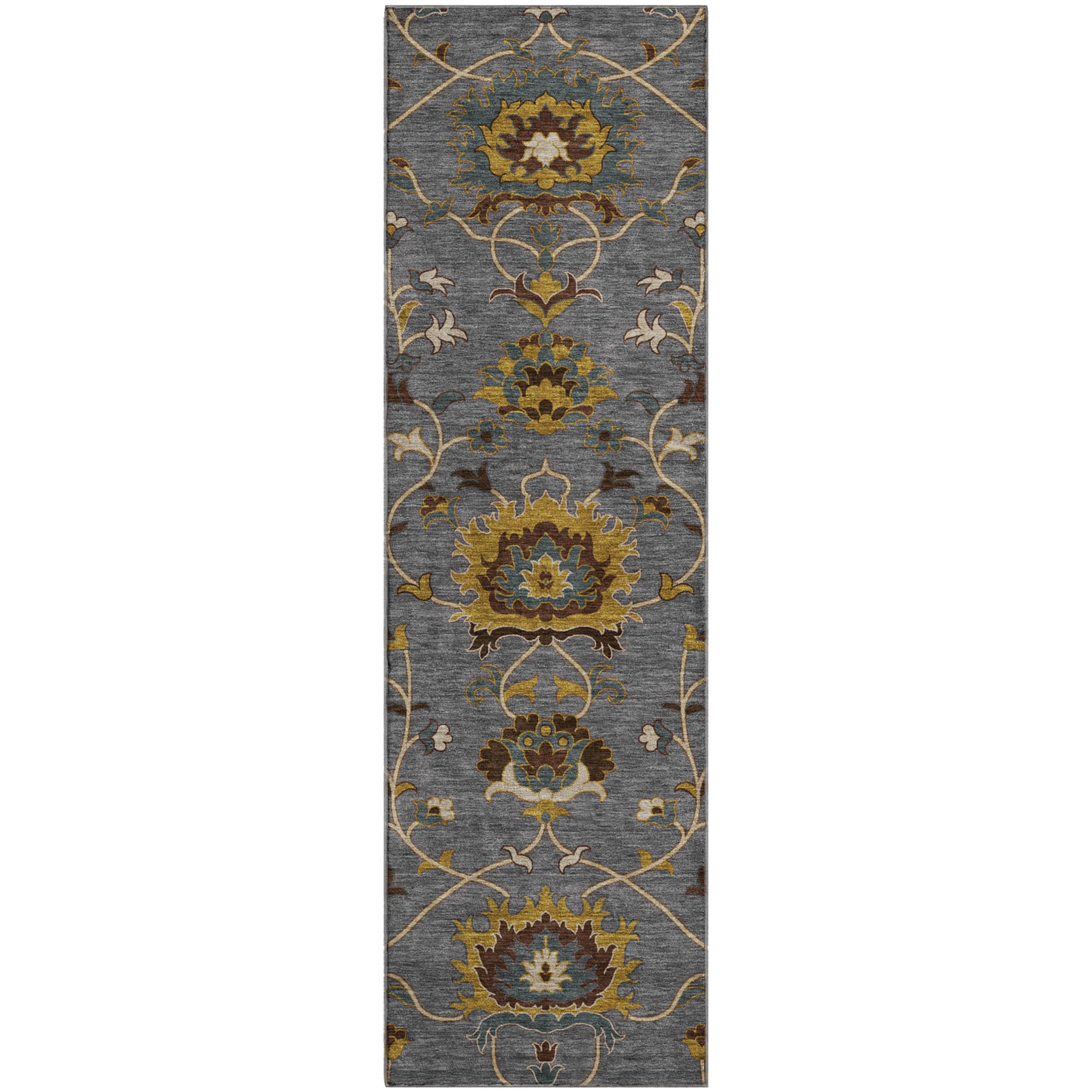 Bruges Machine Washable Traditional Gray Rug 2'3" x 7'6" #shape_Runner
