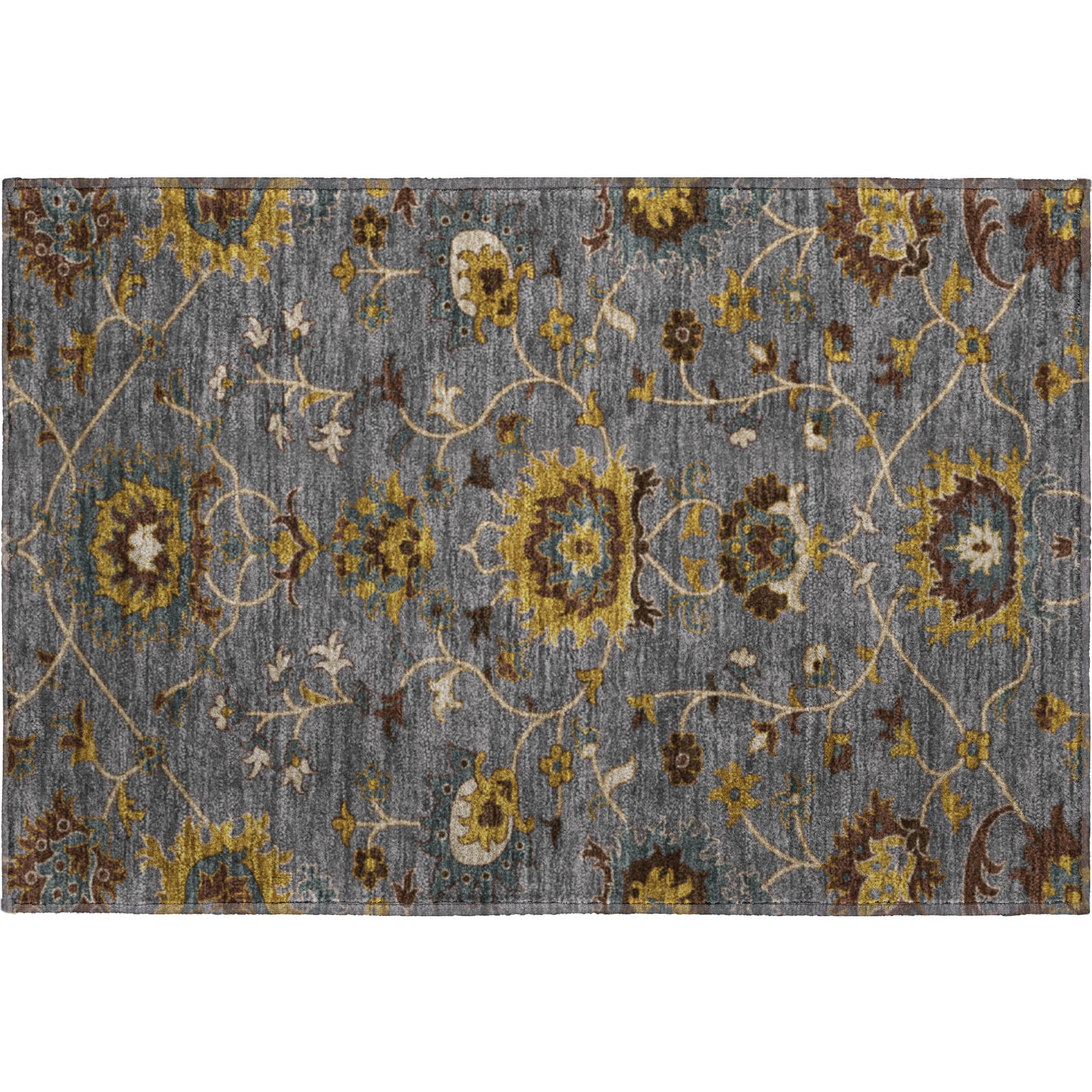 Bruges Machine Washable Traditional Gray Rug 1'8" x 2'6" #shape_Rectangle