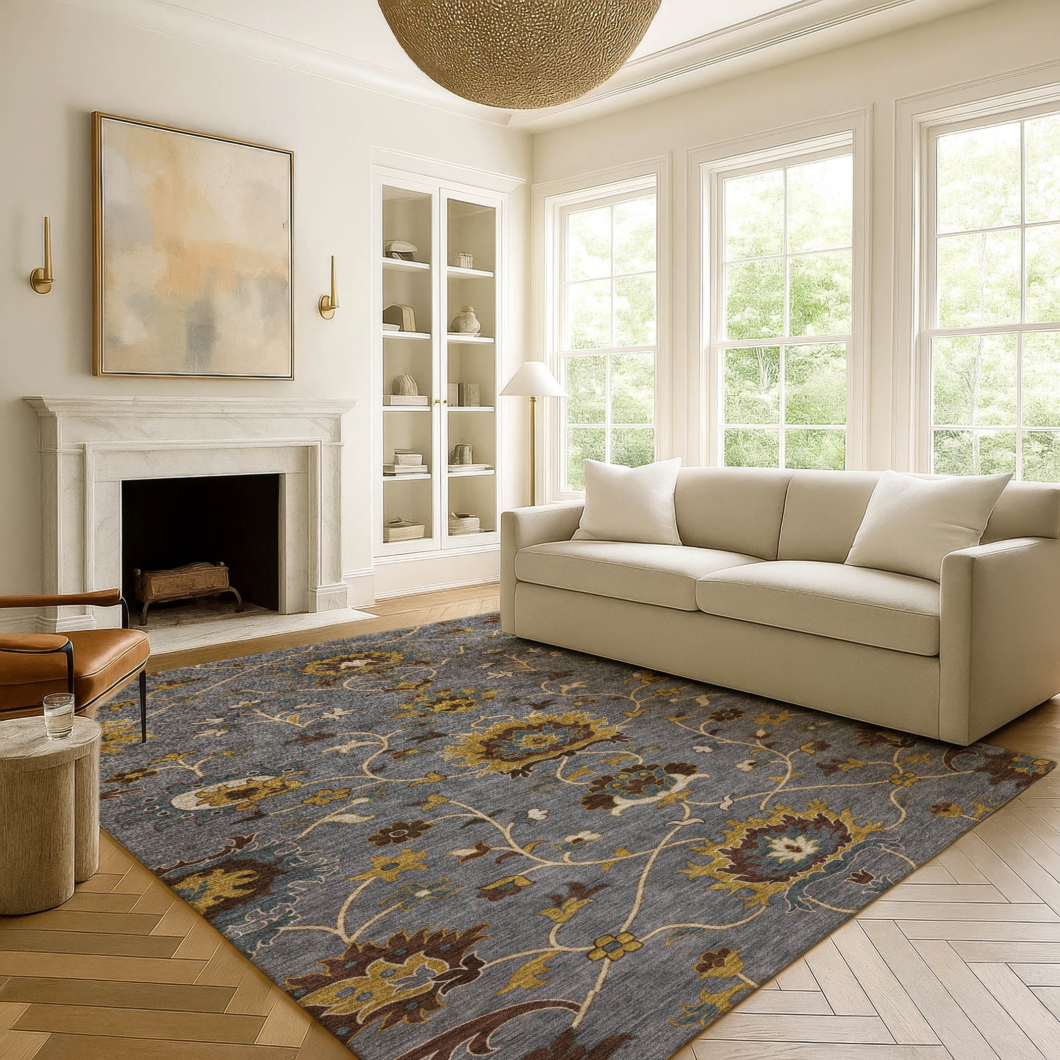 Bruges Machine Washable Traditional Gray Rug 3' x 5' #shape_Rectangle
