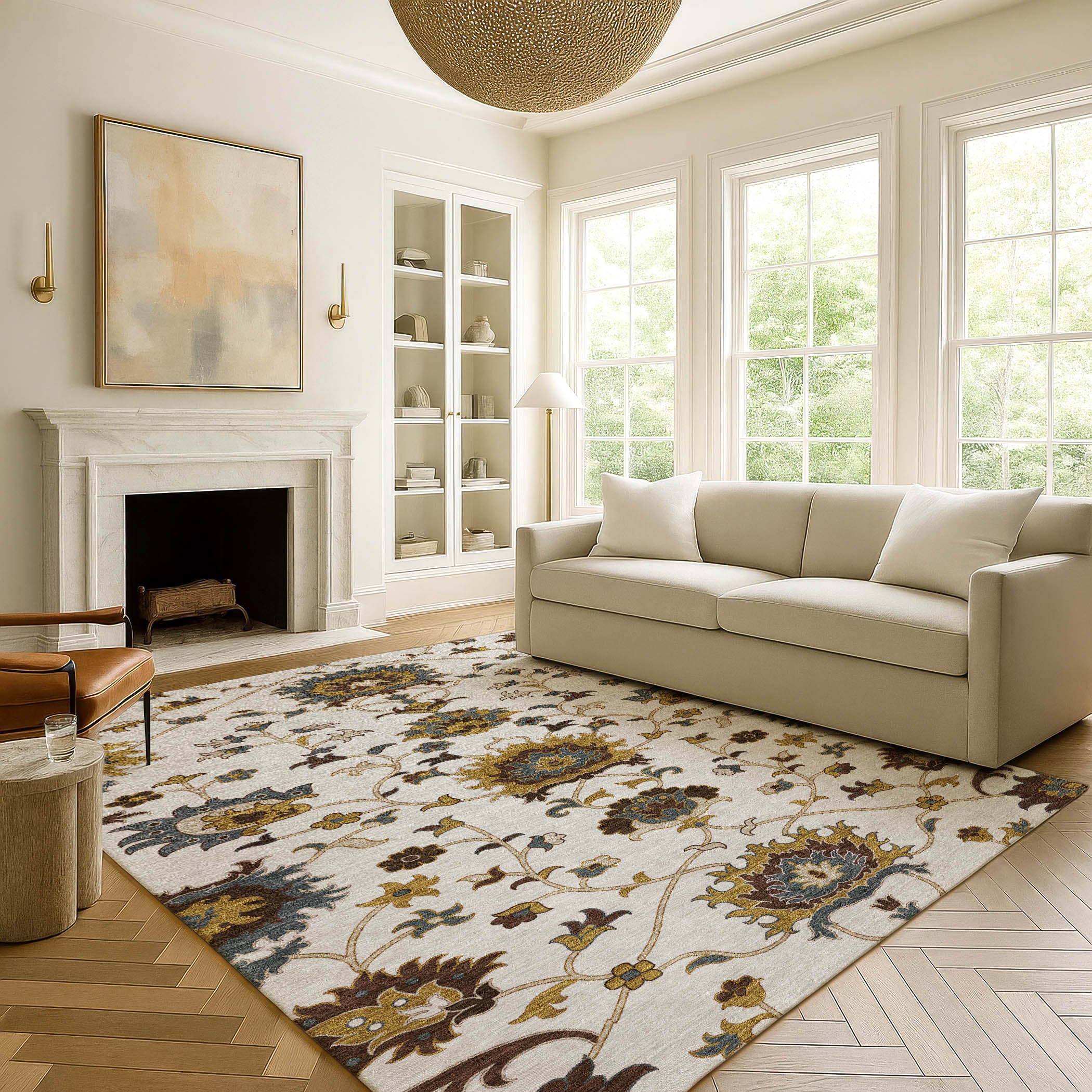 Bruges Machine Washable Traditional Ivory Rug 3' x 5' #shape_Rectangle