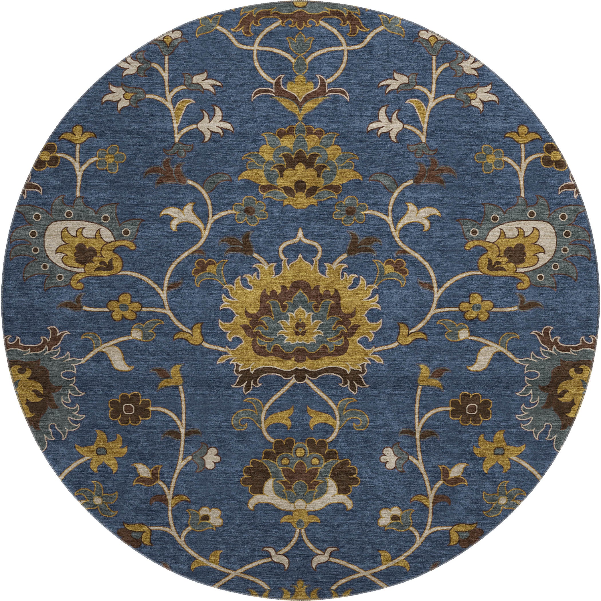 Bruges Machine Washable Traditional Navy Blue Rug 8' x 8' #shape_Round