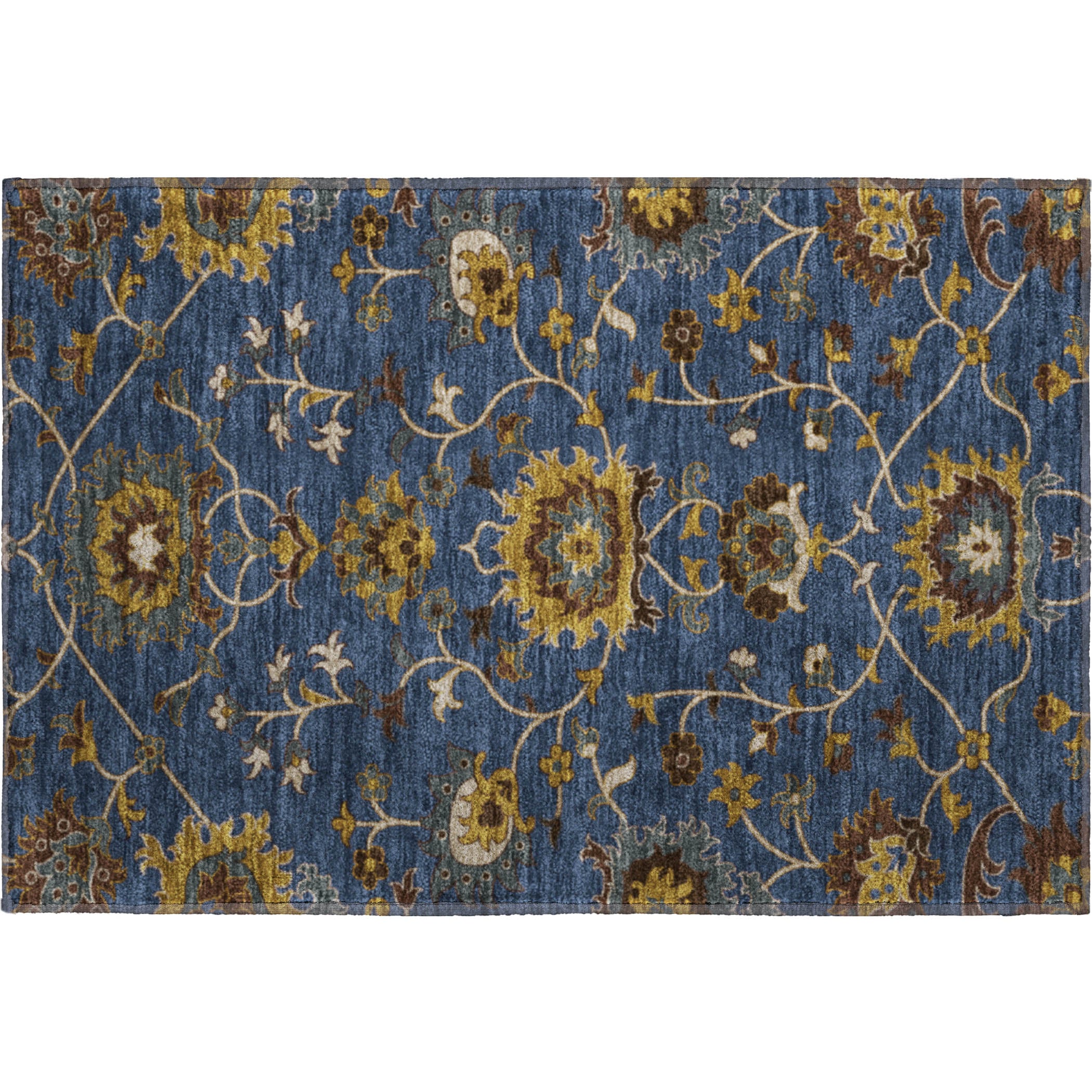 Bruges Machine Washable Traditional Navy Blue Rug 1'8" x 2'6" #shape_Rectangle