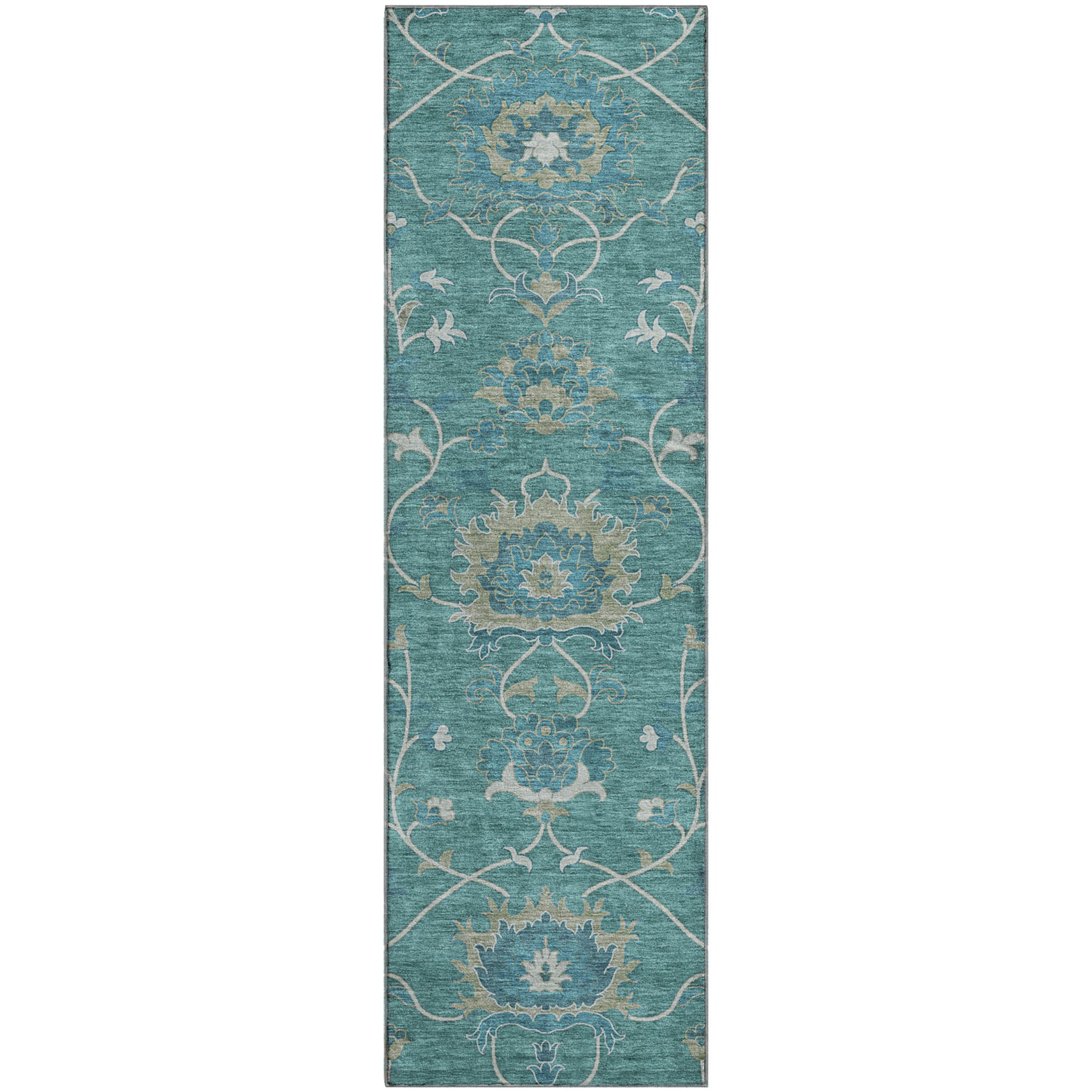 Bruges Machine Washable Traditional Teal Rug 2'3" x 7'6" #shape_Runner