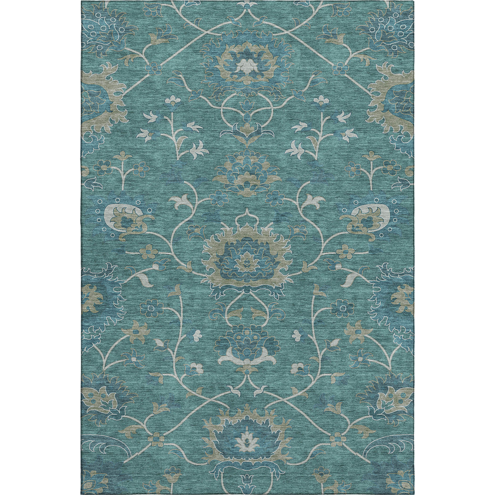 Bruges Machine Washable Traditional Teal Rug 3' x 5' #shape_Rectangle