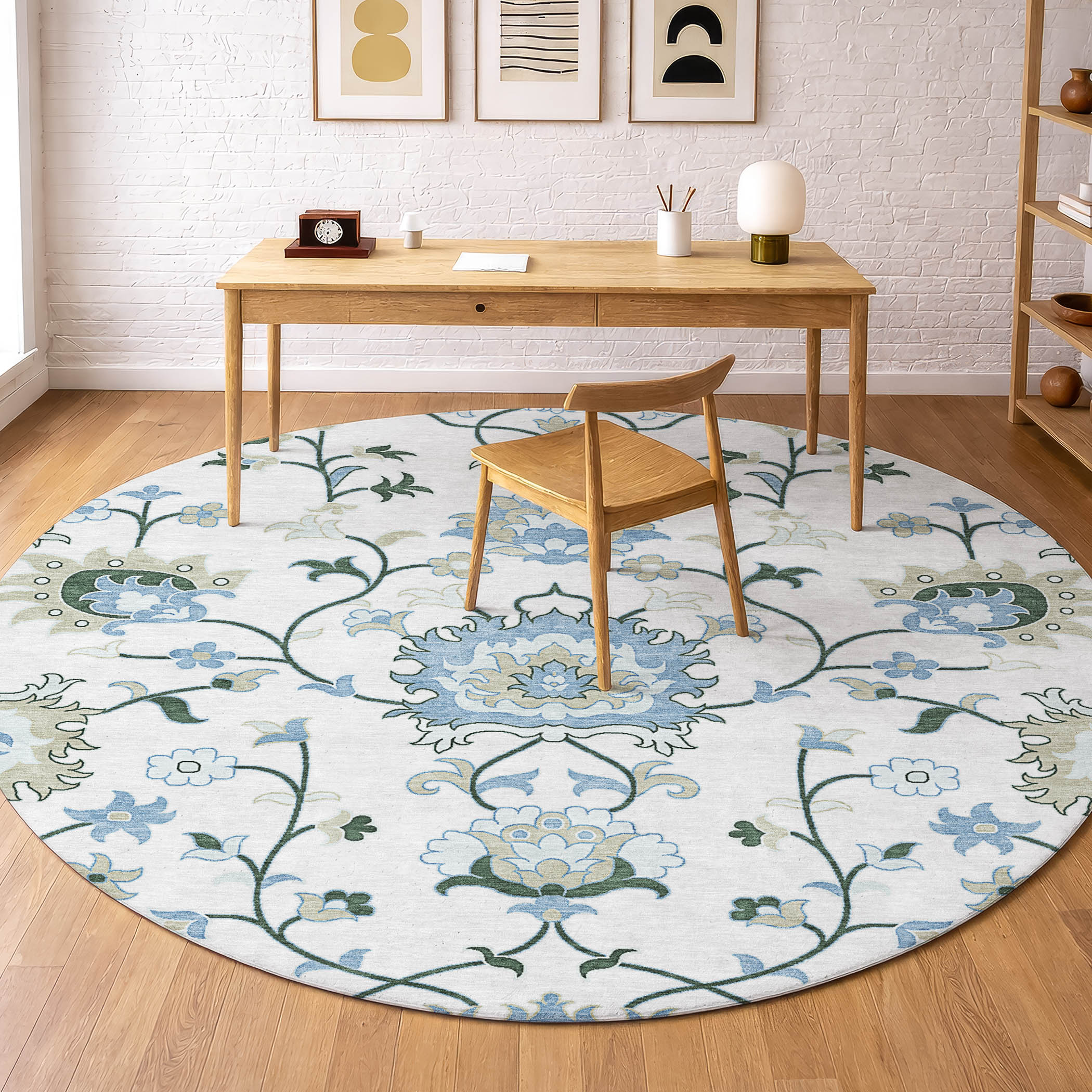 Cusco Machine Washable Traditional Ivory Rug 8' x 8' #shape_Round