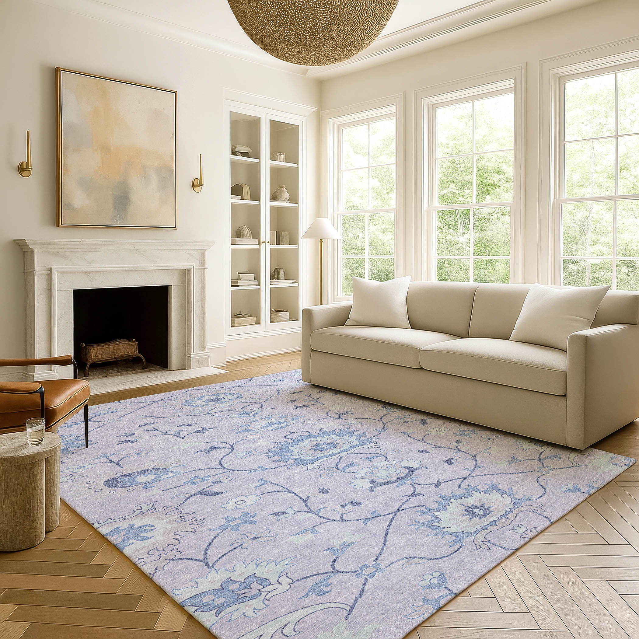 Cusco Machine Washable Traditional Lilac Purple Rug 3' x 5' #shape_Rectangle