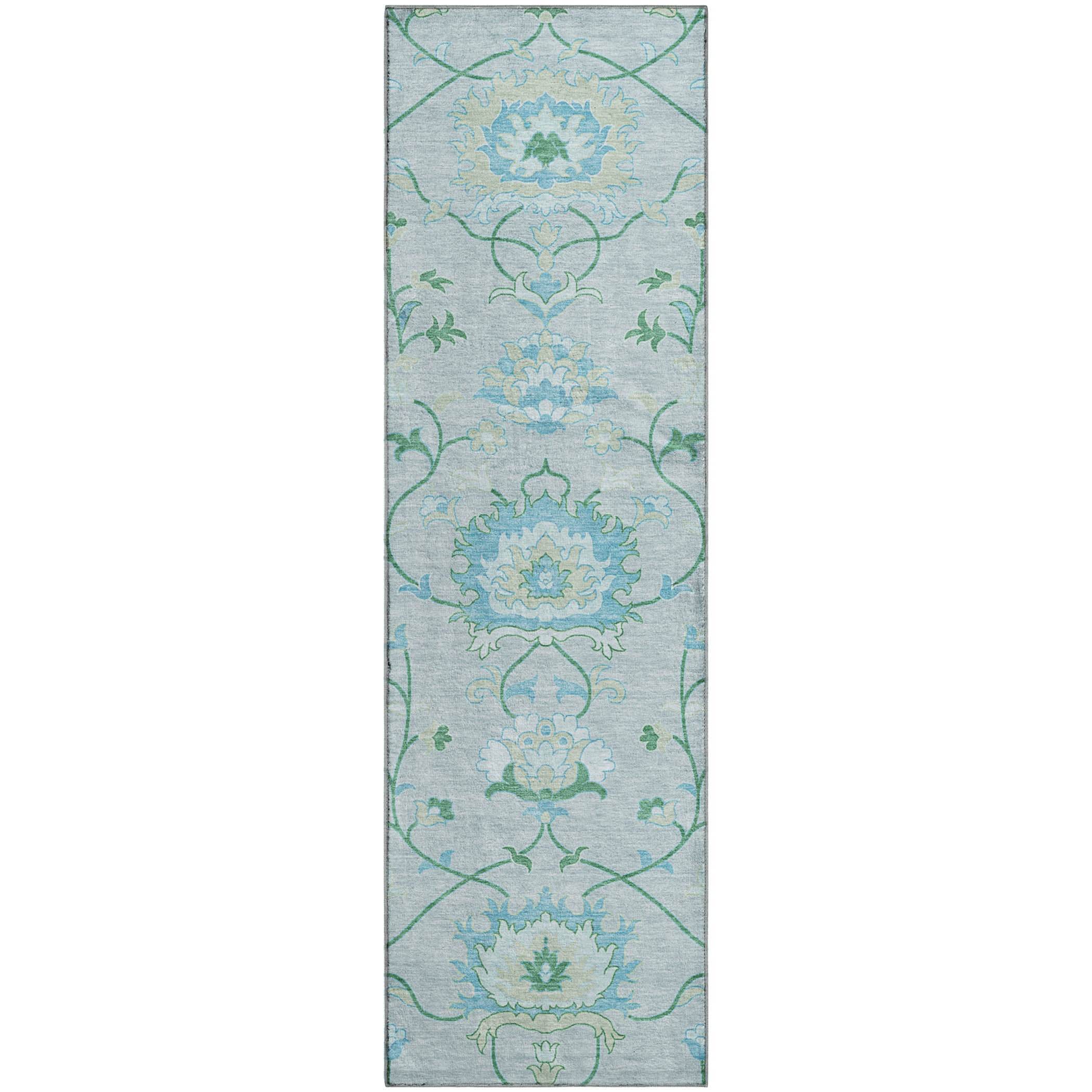 Cusco Machine Washable Traditional Mint Green Rug 2'3" x 7'6" #shape_Runner