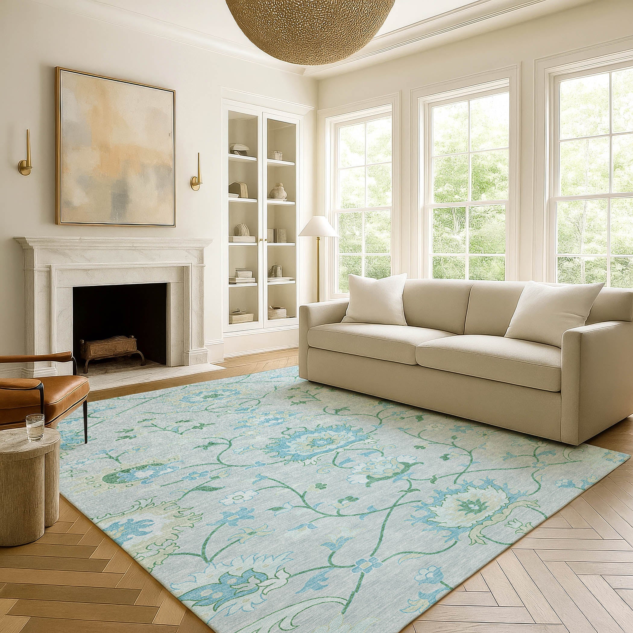 Cusco Machine Washable Traditional Mint Green Rug 3' x 5' #shape_Rectangle