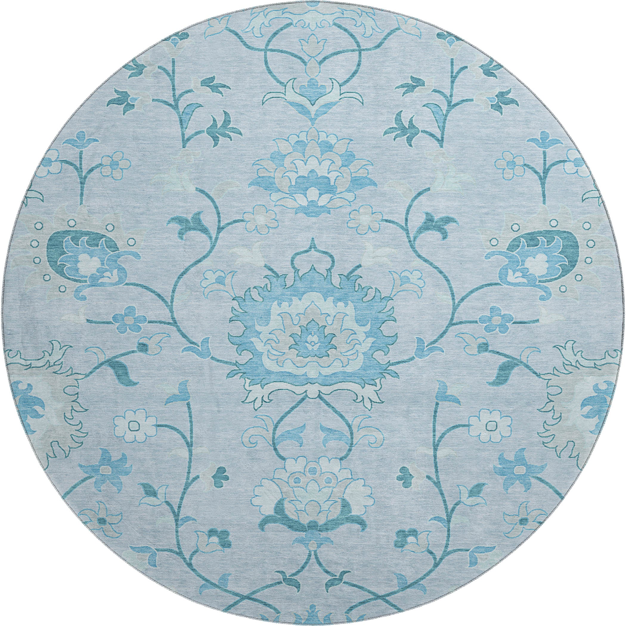Cusco Machine Washable Traditional Sky Blue Rug 8' x 8' #shape_Round