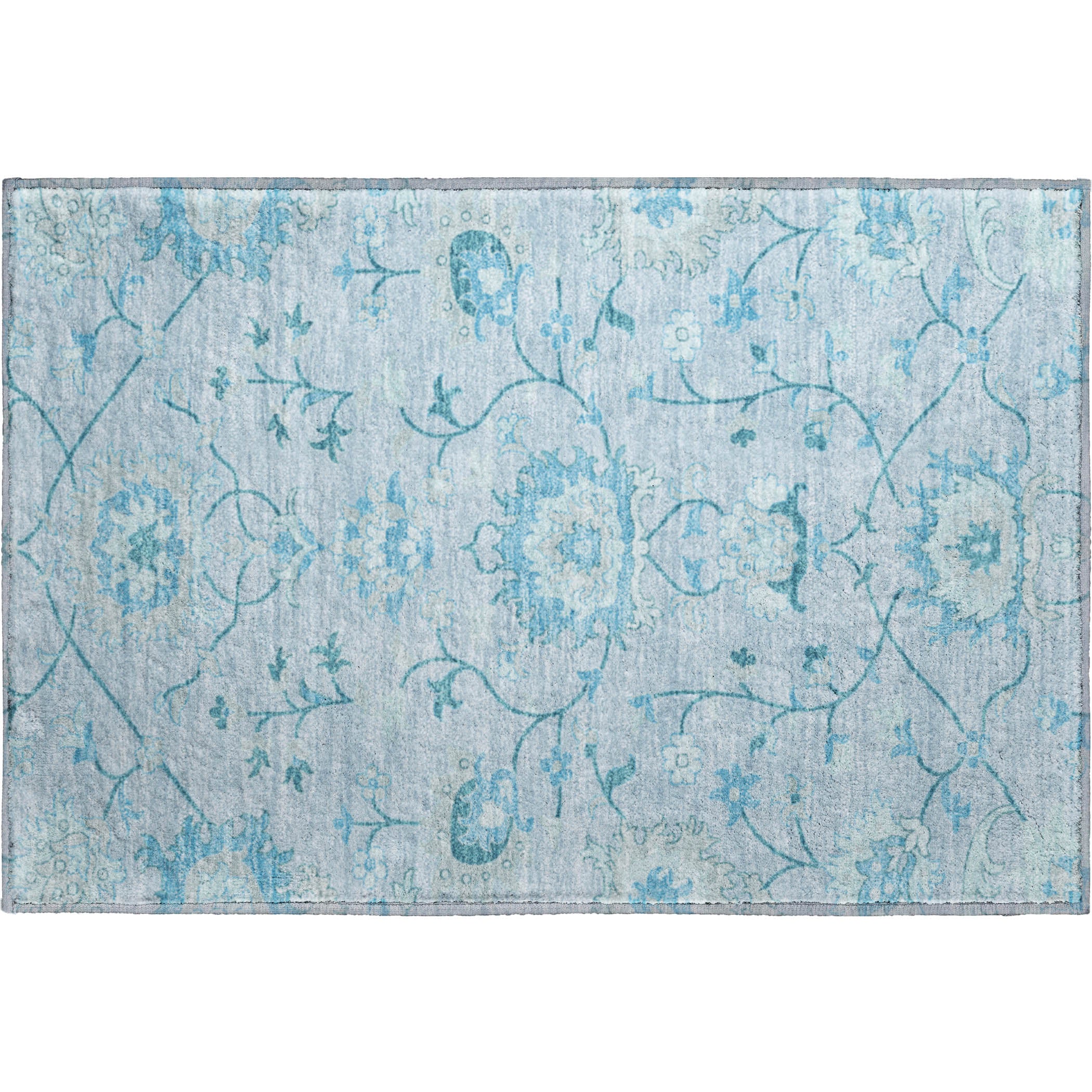 Cusco Machine Washable Traditional Sky Blue Rug 1'8" x 2'6" #shape_Rectangle