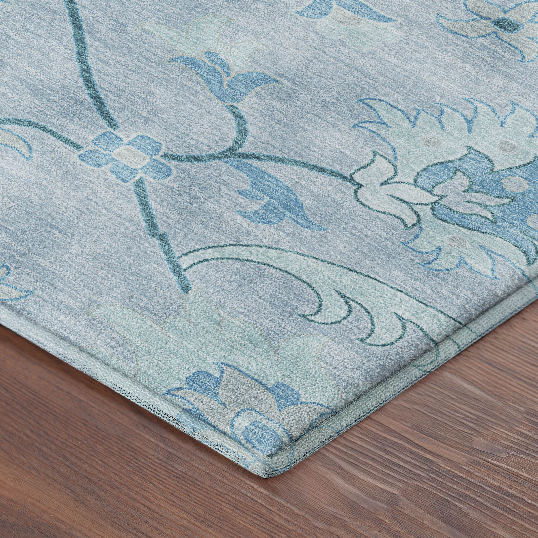 Cusco Machine Washable Traditional Sky Blue Rug 1'8" x 2'6" #shape_Rectangle
