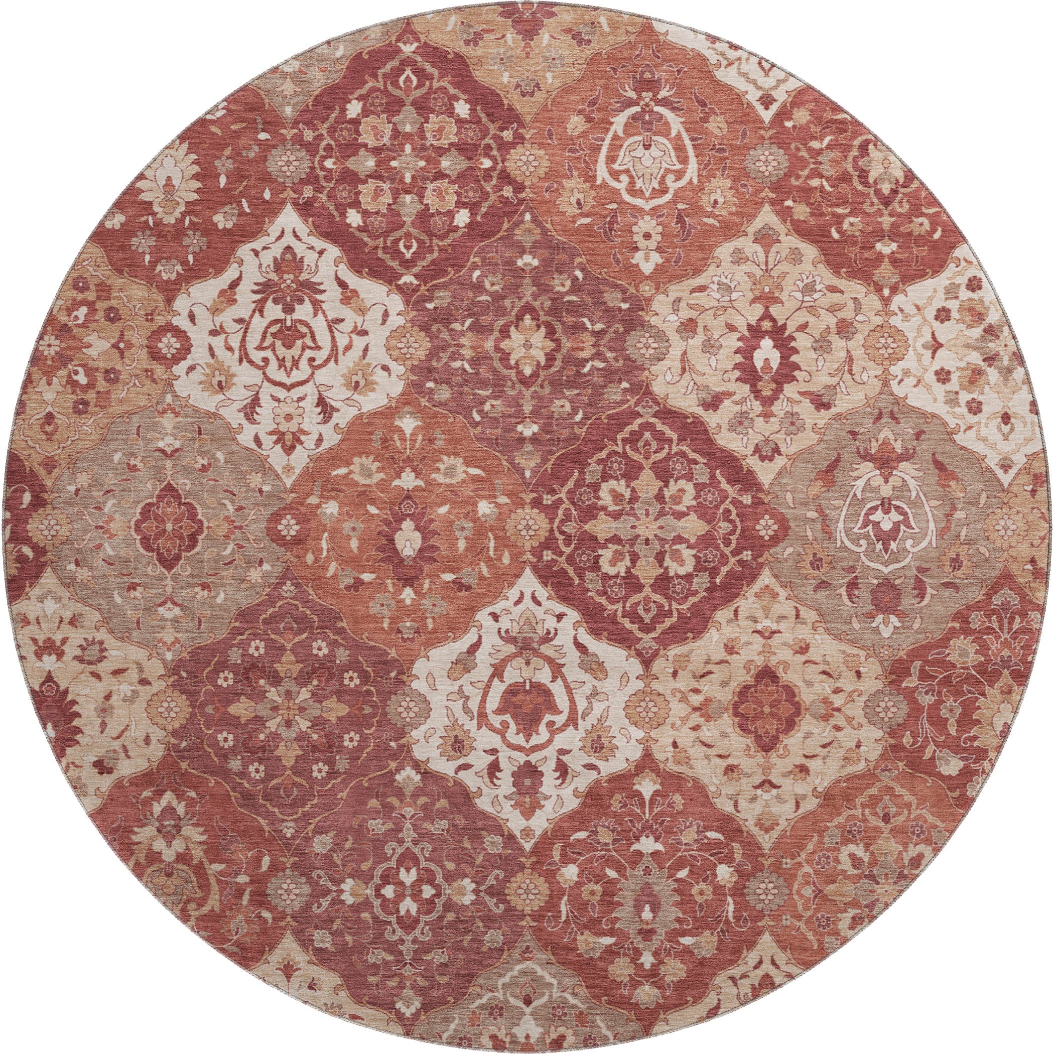 Oslo Machine Washable Transitional Brick Red Rug 8' x 8' #shape_Round