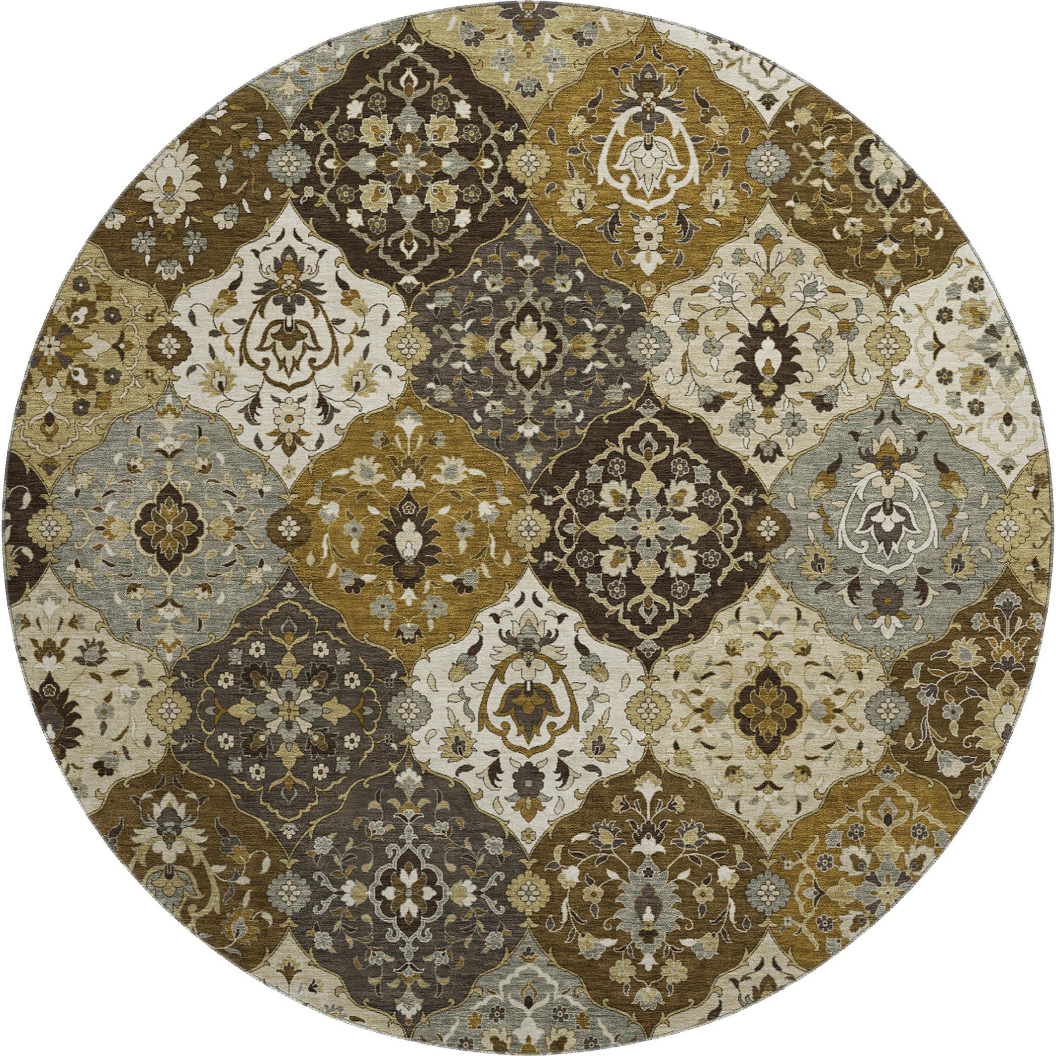 Oslo Machine Washable Transitional Brown Rug 8' x 8' #shape_Round